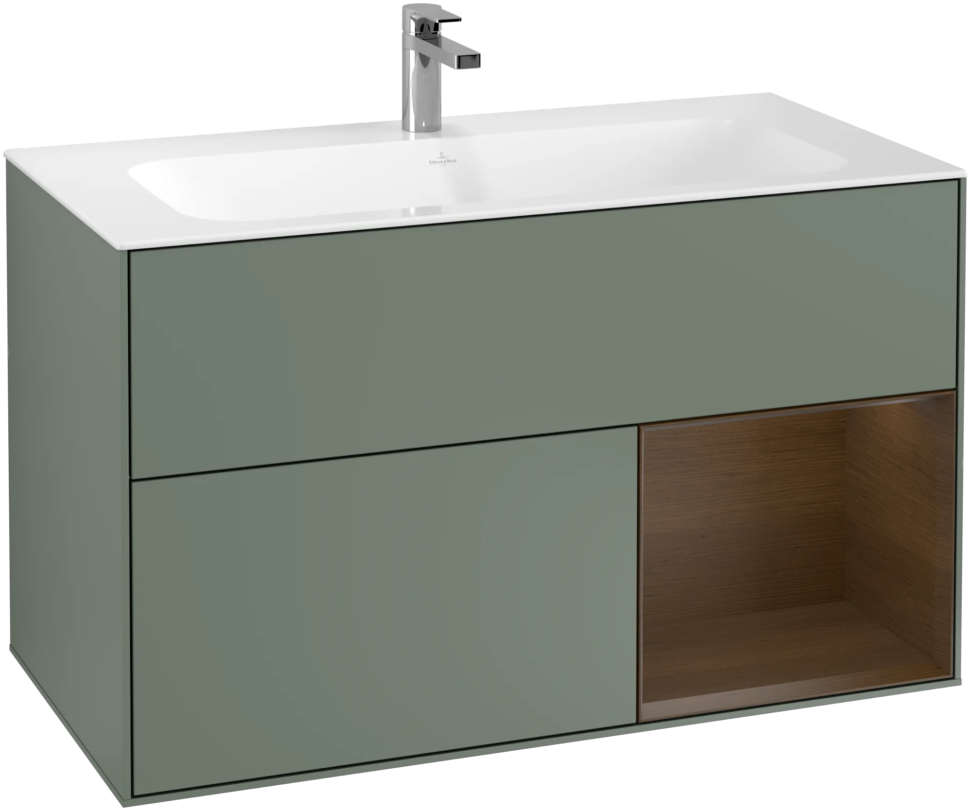 Villeroy & Boch Finion Waschbeckenunterschrank F04 996x591x498mm Olive Matt Lacquer/Walnut Veneer
