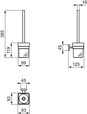 Bürstengarnitur IOM Cube, Behälter aus Glas, Chrom Bürstengarnitur IOM Cube, Behälter aus Glas, Chrom