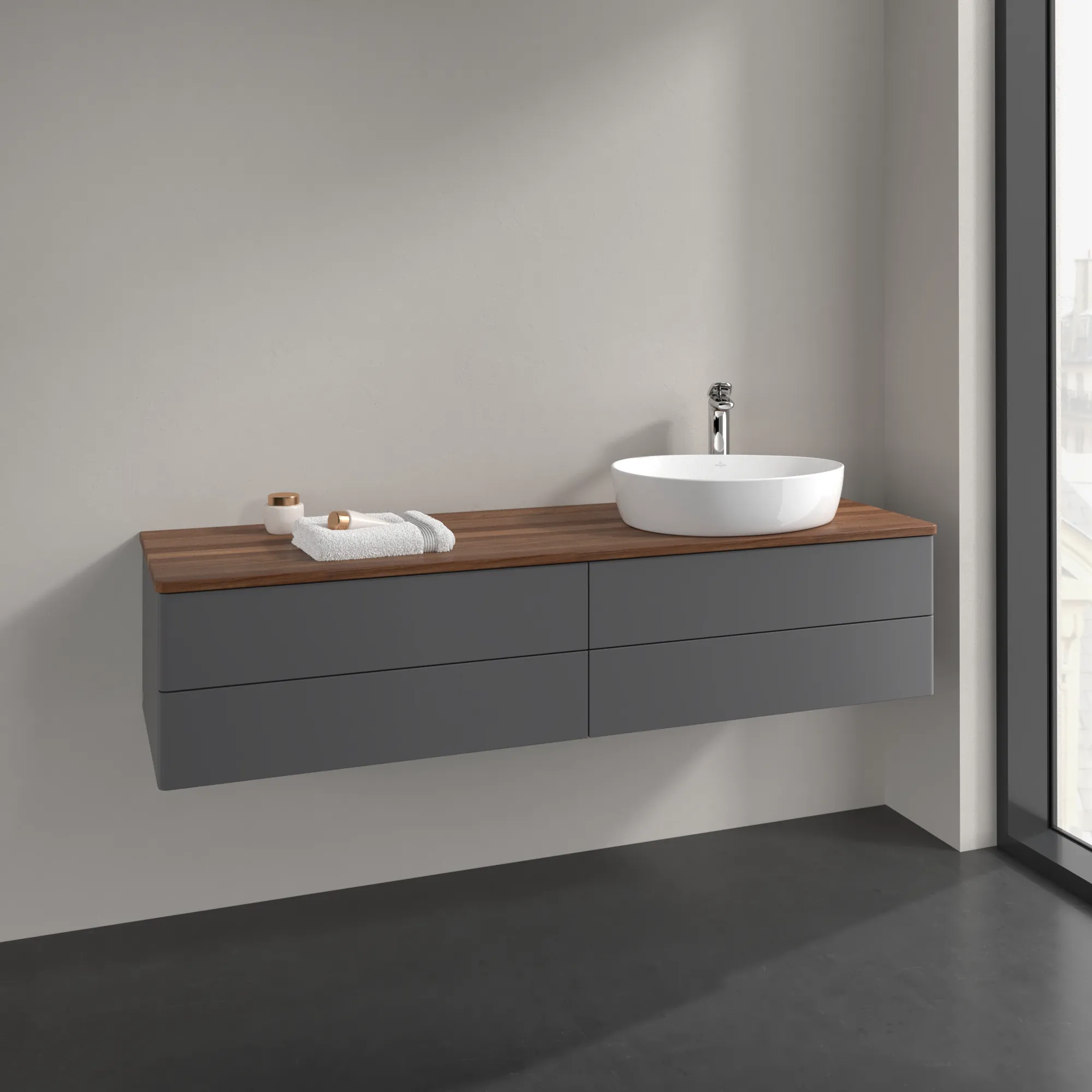 Villeroy & Boch Waschbeckenunterschrank Antao Anthracite Matt Lacquer 1600x360x500mm mit Beleuchtung und SoftClosing