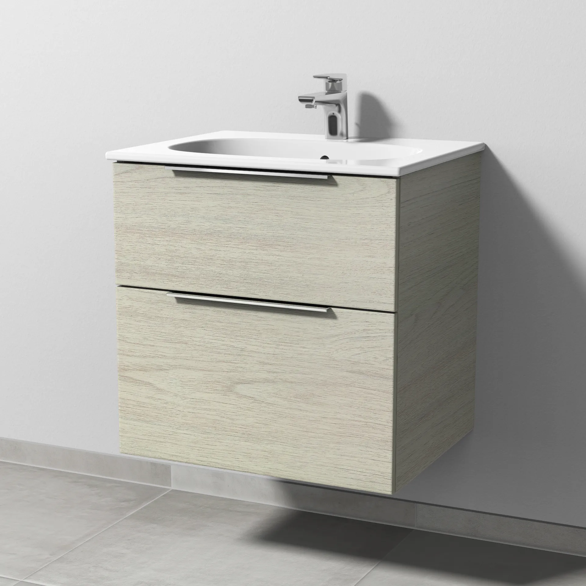 Sanipa Waschtischunterschrank „3way“ passend zu Keramik-Waschtische Acanto Slim von Geberit 580 × 582 × 467 mm in White Oak