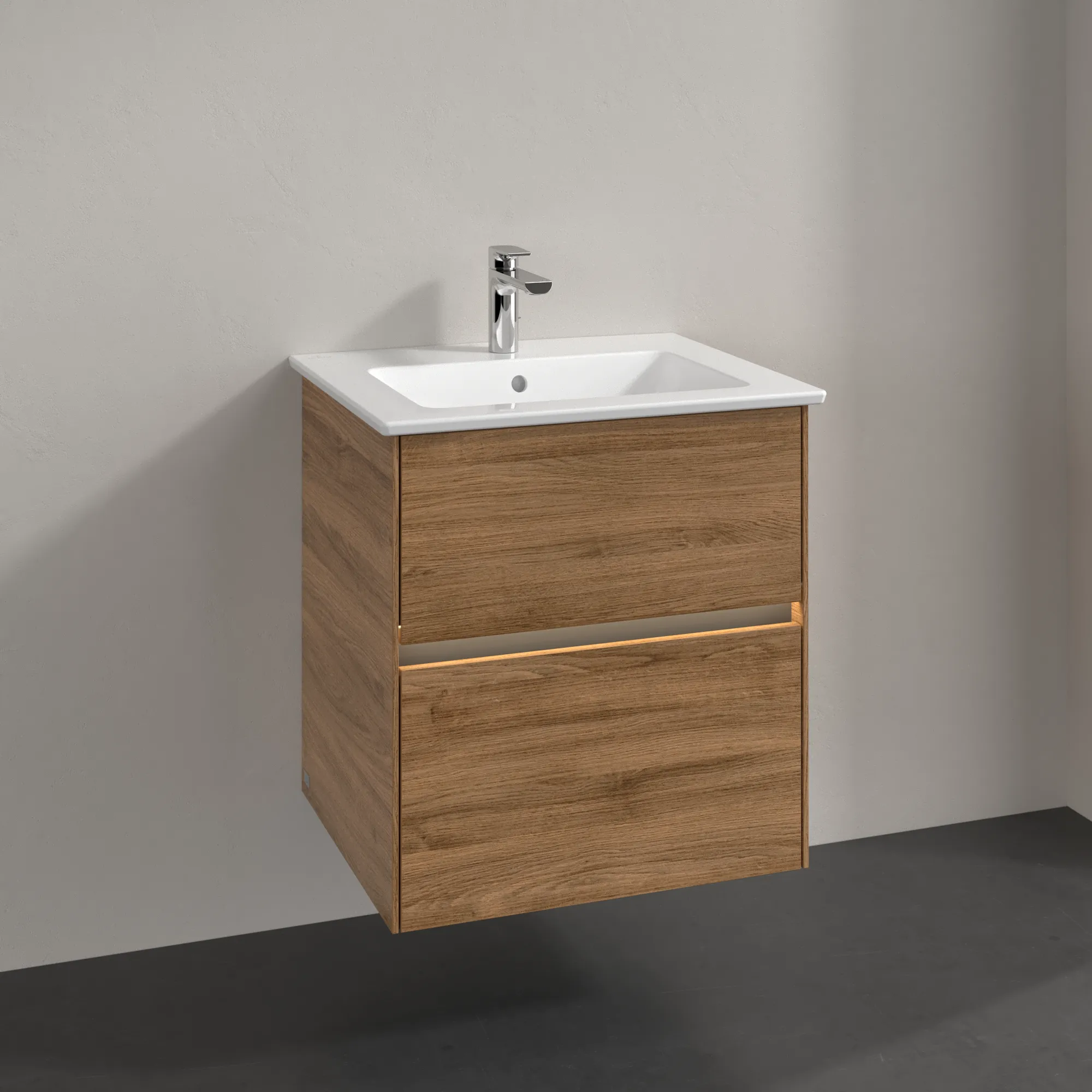 Villeroy & Boch Waschtischunterschrank „Collaro“ 561 × 610 × 480 mm Kansas Oak, mit Beleuchtung, für Becken mittig