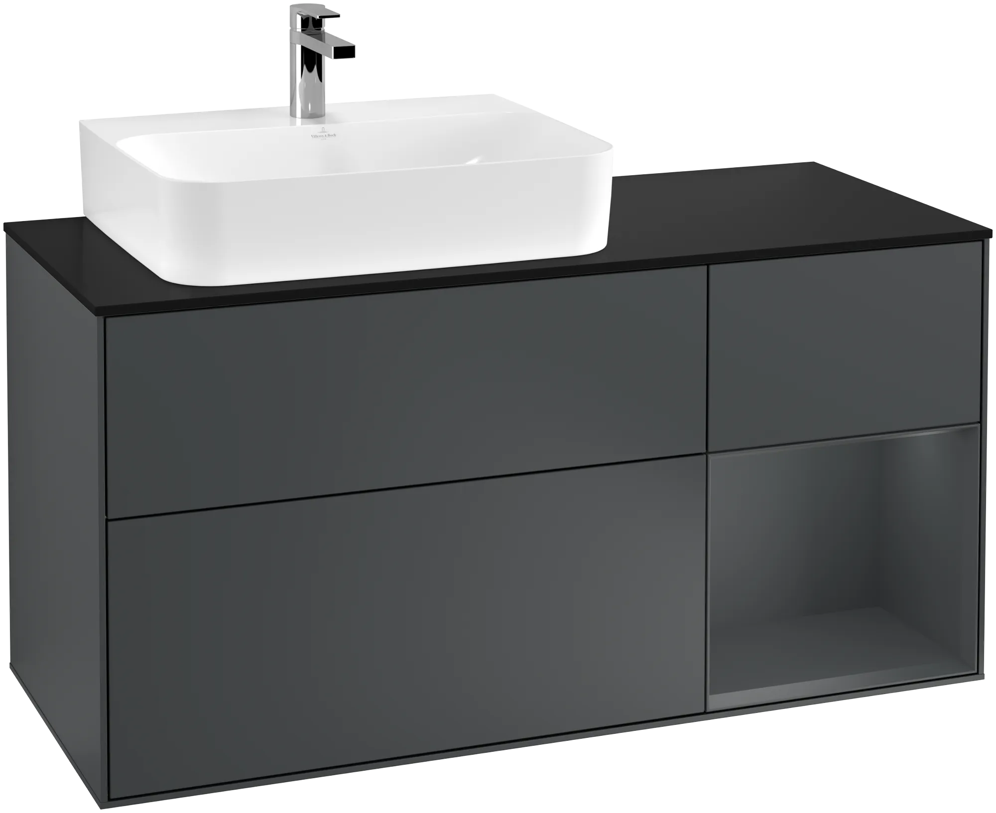 Villeroy & Boch Finion Waschbeckenunterschrank F15, 1200x603x501mm, Midnight Blue Matt Lacquer / Glass Black Matt