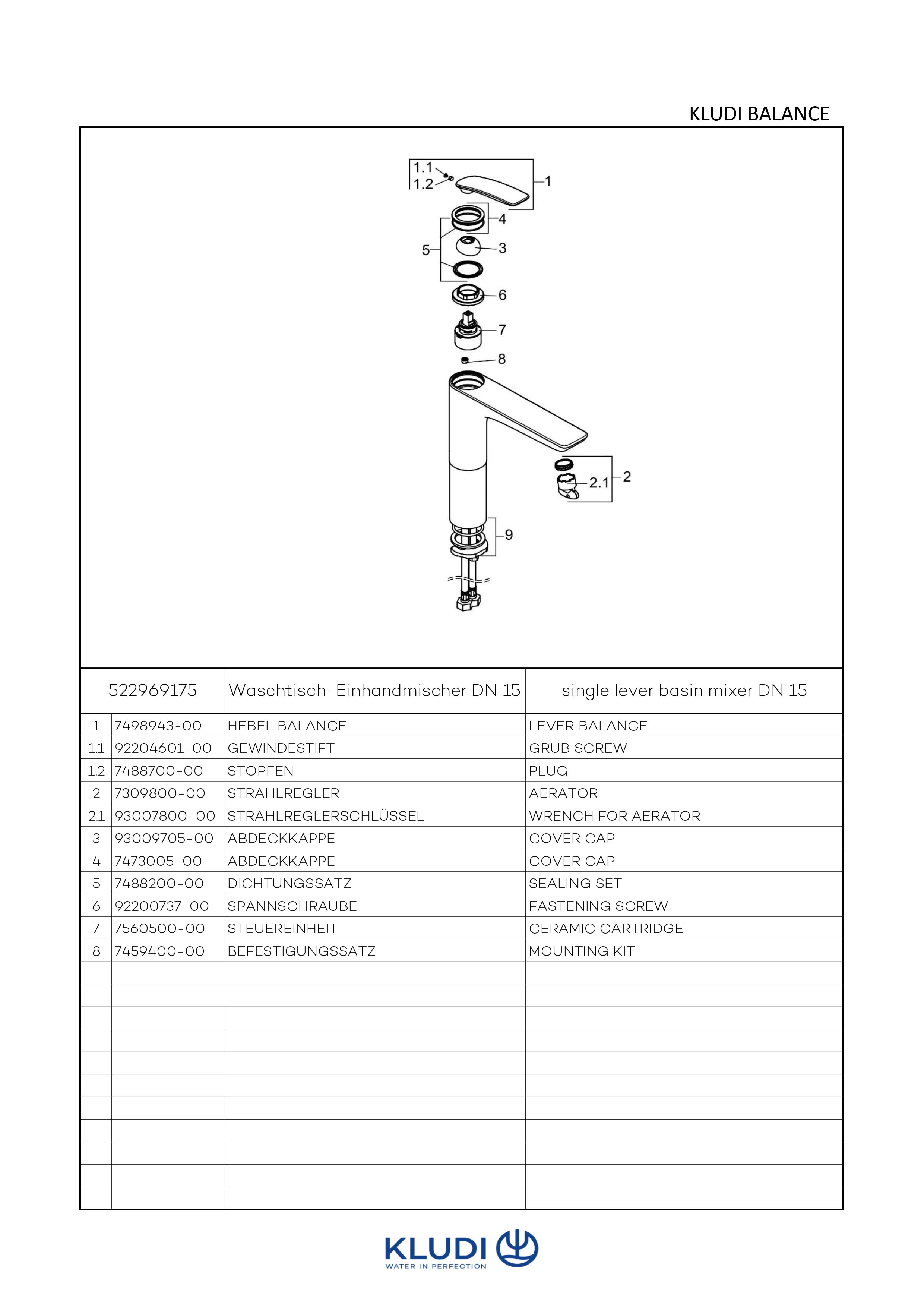 BALANCE Waschschüssel-EHM Auslaufhöhe 212 mm weiß/chrom