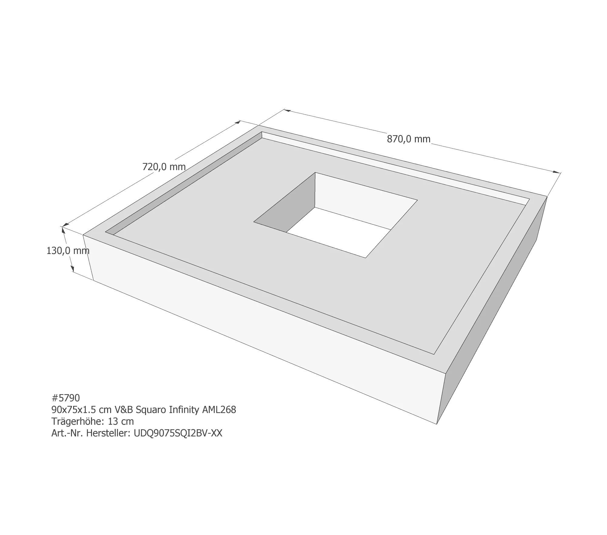 Duschwannenträger passend für Villeroy & Boch Squaro Infinity 90 × 75 × 1,5 cm