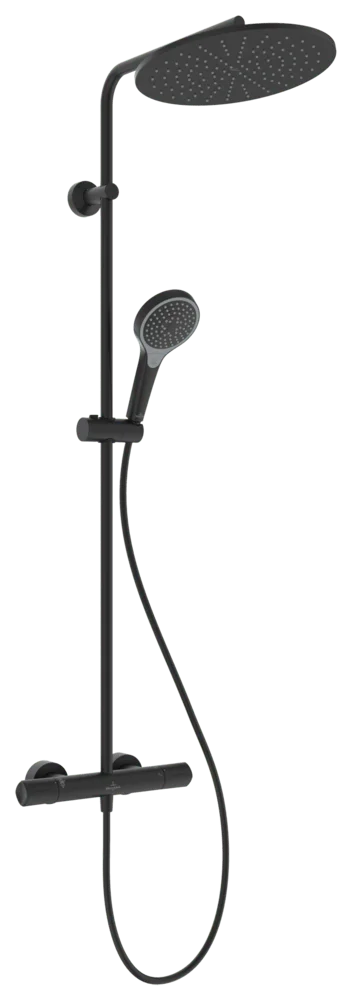 Villeroy & Boch Duschsystem Universal Showers, rund, matt schwarz, 325 x 586 x 1.221 mm, mit Thermostat und Cool Tap