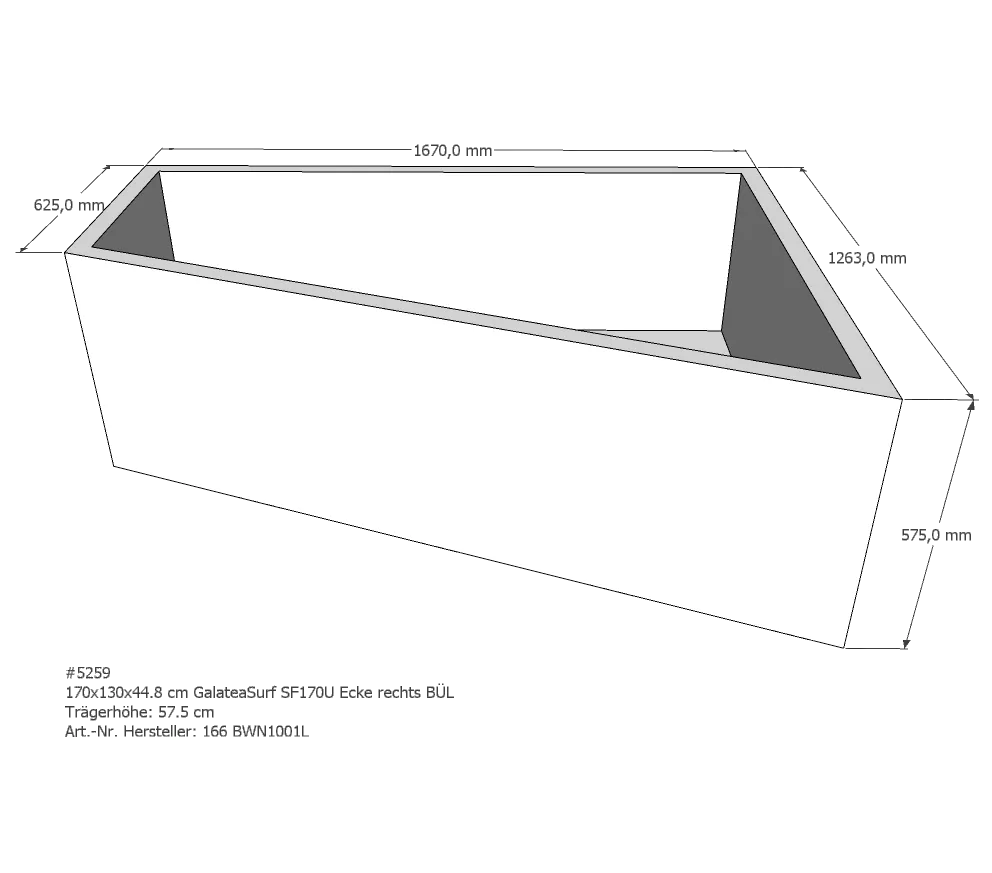 Badewannenträger für Galatea ~Surf SF 170 U Ecke rechts rechts 170 × 130 × 44,8 cm Badewannenträger für Galatea ~Surf SF 170 U Ecke rechts rechts 170 × 130 × 44,8 cm