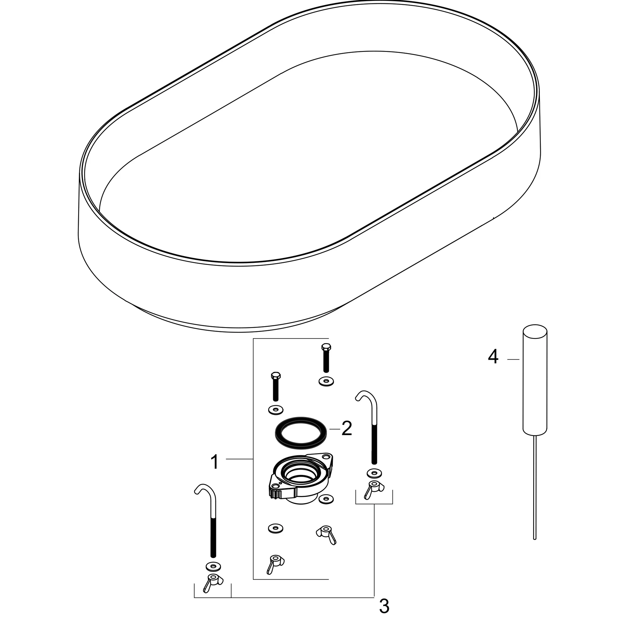 Hansgrohe Aufsatzwaschtisch Xuniva Evo U, weiß, 650x400 mm, glänzend, ohne Hahnloch und Überlauf