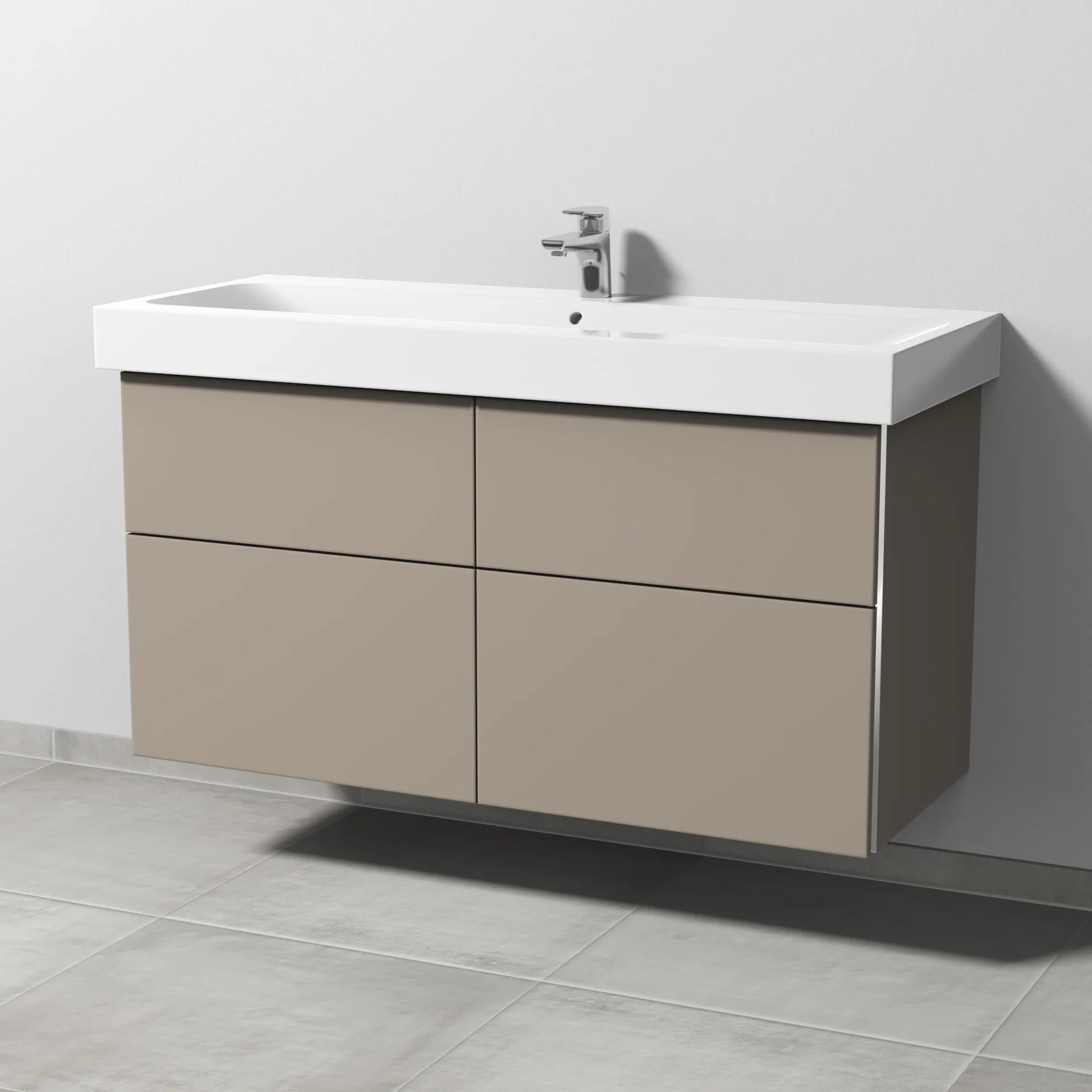 Sanipa Waschtischunterschrank „3way“ 1150 × 593 × 462 mm in Sandgrau (matt), Becken mittig Sanipa Waschtischunterschrank „3way“ 1150 × 593 × 462 mm in Sandgrau (matt), Becken mittig