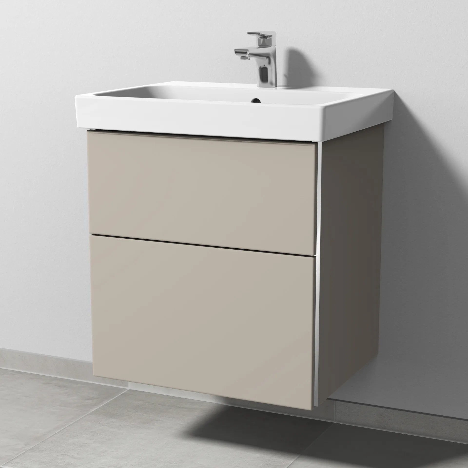 Sanipa Waschtischunterschrank „3way“ 550 × 588 × 453 mm in Kaschmir (matt), mit Hahnlochbohrung, Becken mittig