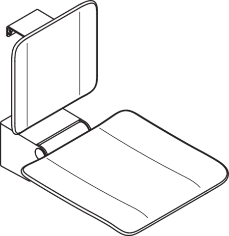 Klappsitz des Systems 900, Wandkonsole aus Edelstahl, PVD, Sitzfläche und Rückenlehne aus strukturiertem Kunststoff, schwarz, Sitzfläche 450 mm breit, 450 mm tief, in Farbe CK (messing glänzend)