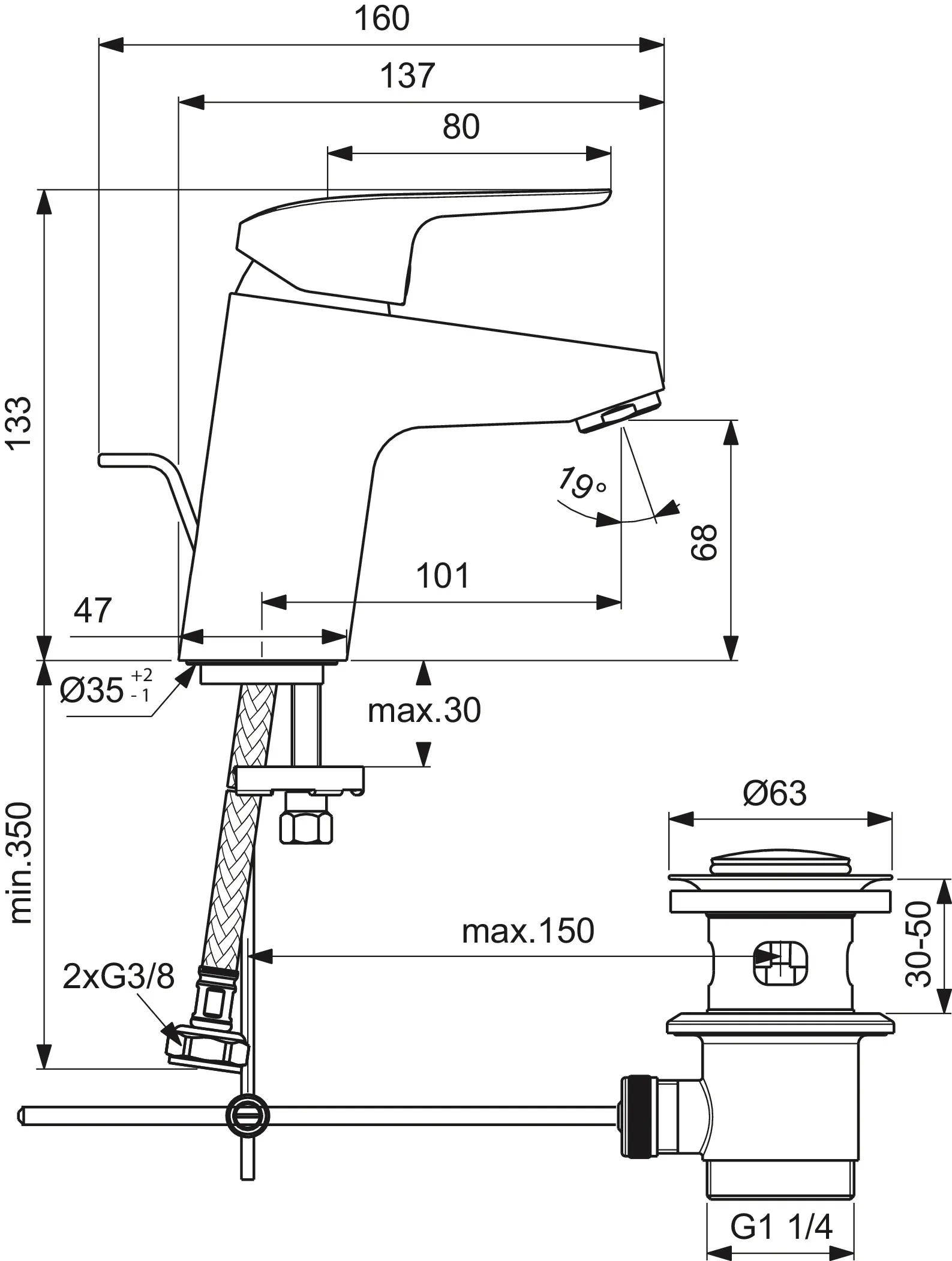 Waschtischarmatur Ceraflex, 5 l/min., mit Ablaufgarnitur, Ausladung 101mm, Chrom Waschtischarmatur Ceraflex, 5 l/min., mit Ablaufgarnitur, Ausladung 101mm, Chrom