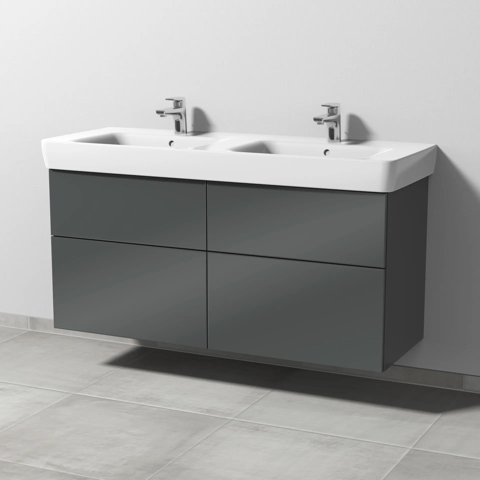 Sanipa Waschtischunterschrank „3way“ passend zu Keramik-Waschtische Renova Plan von Geberit 1240 × 588 × 407 mm in Anthrazit (glanz), Becken mittig