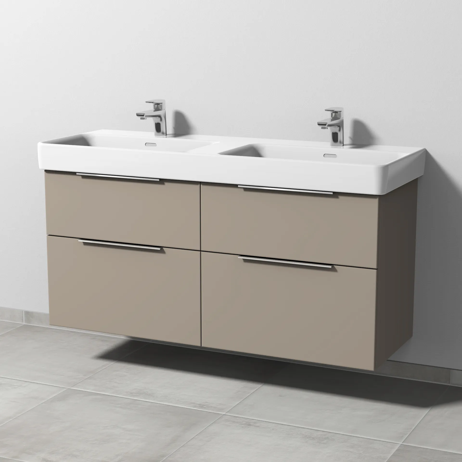 Sanipa Waschtischunterschrank „3way“ passend zu Keramik-Waschtische Pro S von Laufen 1250 × 593 × 437 mm in Sandgrau (matt), mit Hahnlochbohrung,