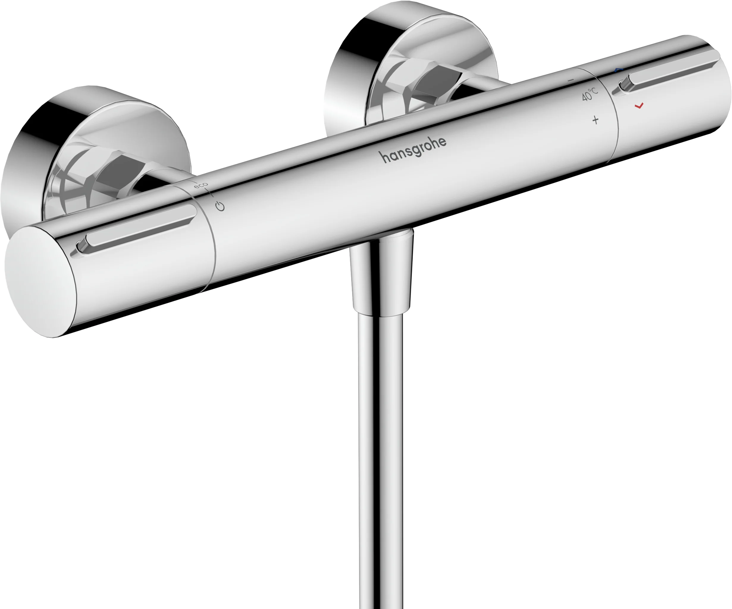 Hansgrohe Ecostat Element Brausethermostat Aufputz Chrom, DN15, Temperatur- und Volumensteuerung, EcoStop+ Taste begrenzt Wasserverbrauch auf 6 l/min, maximale Durchflussmenge bei 3 bar: 17 l/min, min. Betriebsdruck: 1 bar, max. Betriebsdruck: 10 bar, Si