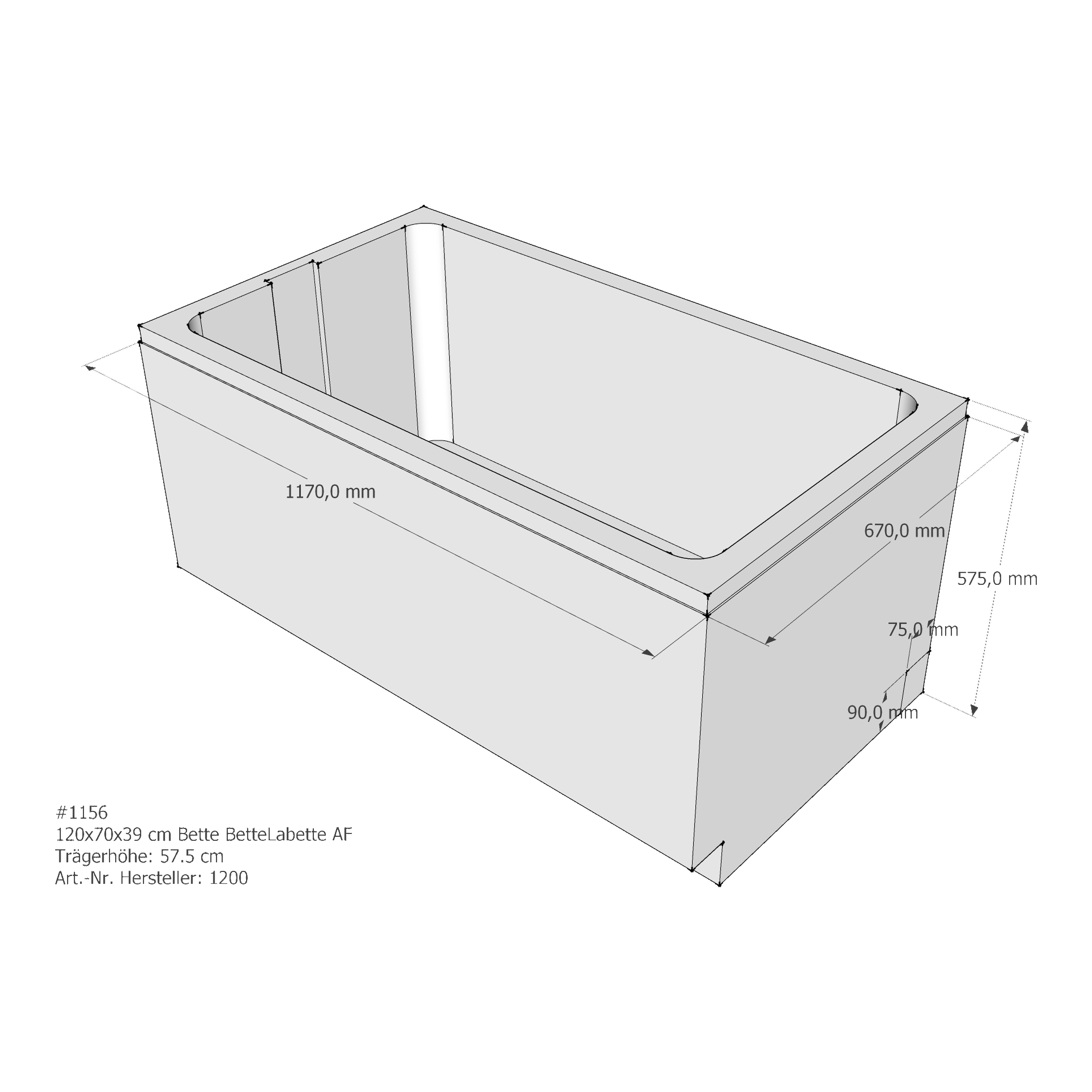 Badewannenträger für Bette La 120 × 70 × 39 cm Badewannenträger für Bette La 120 × 70 × 39 cm