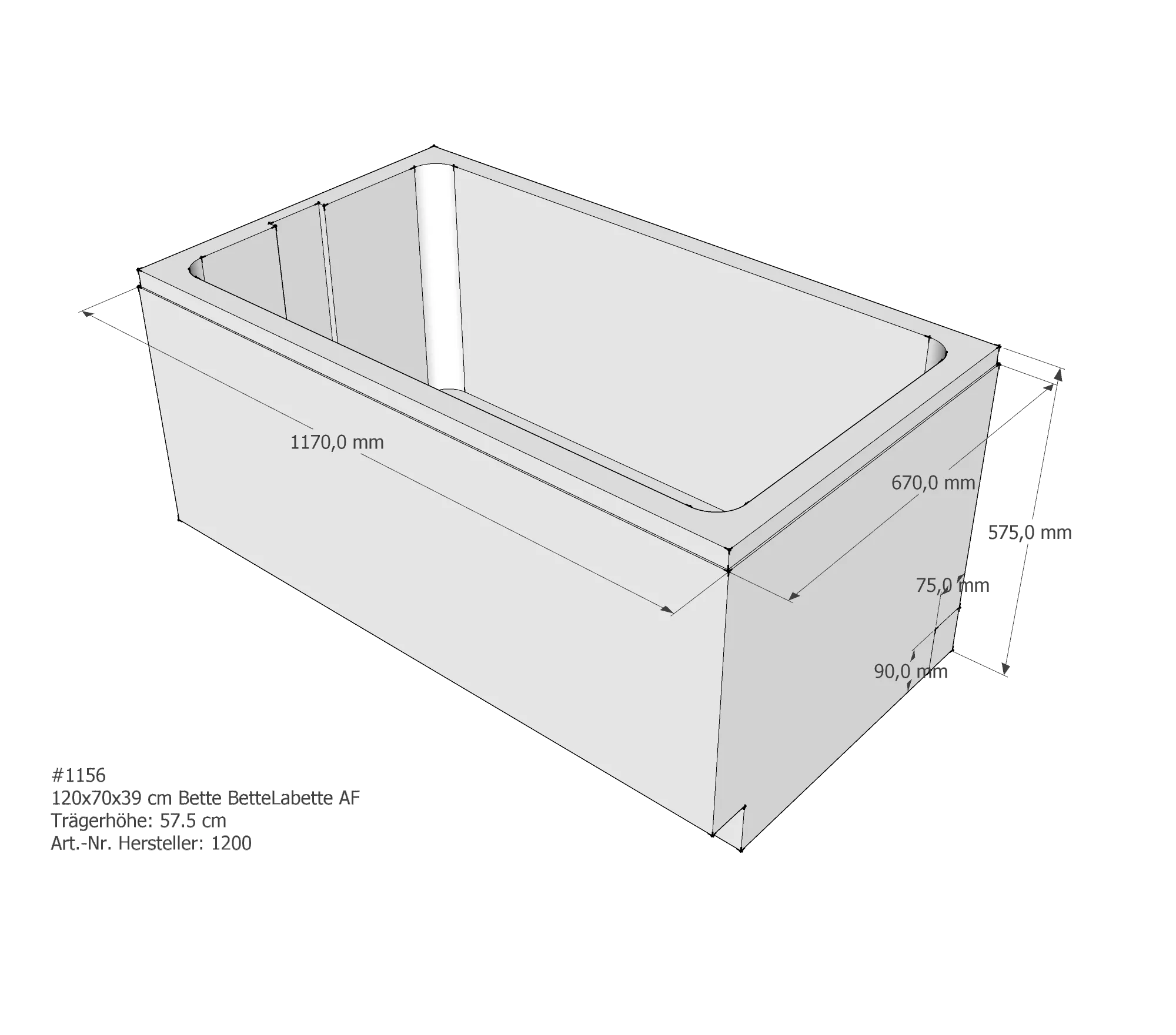 Badewannenträger für Bette La 120 × 70 × 39 cm