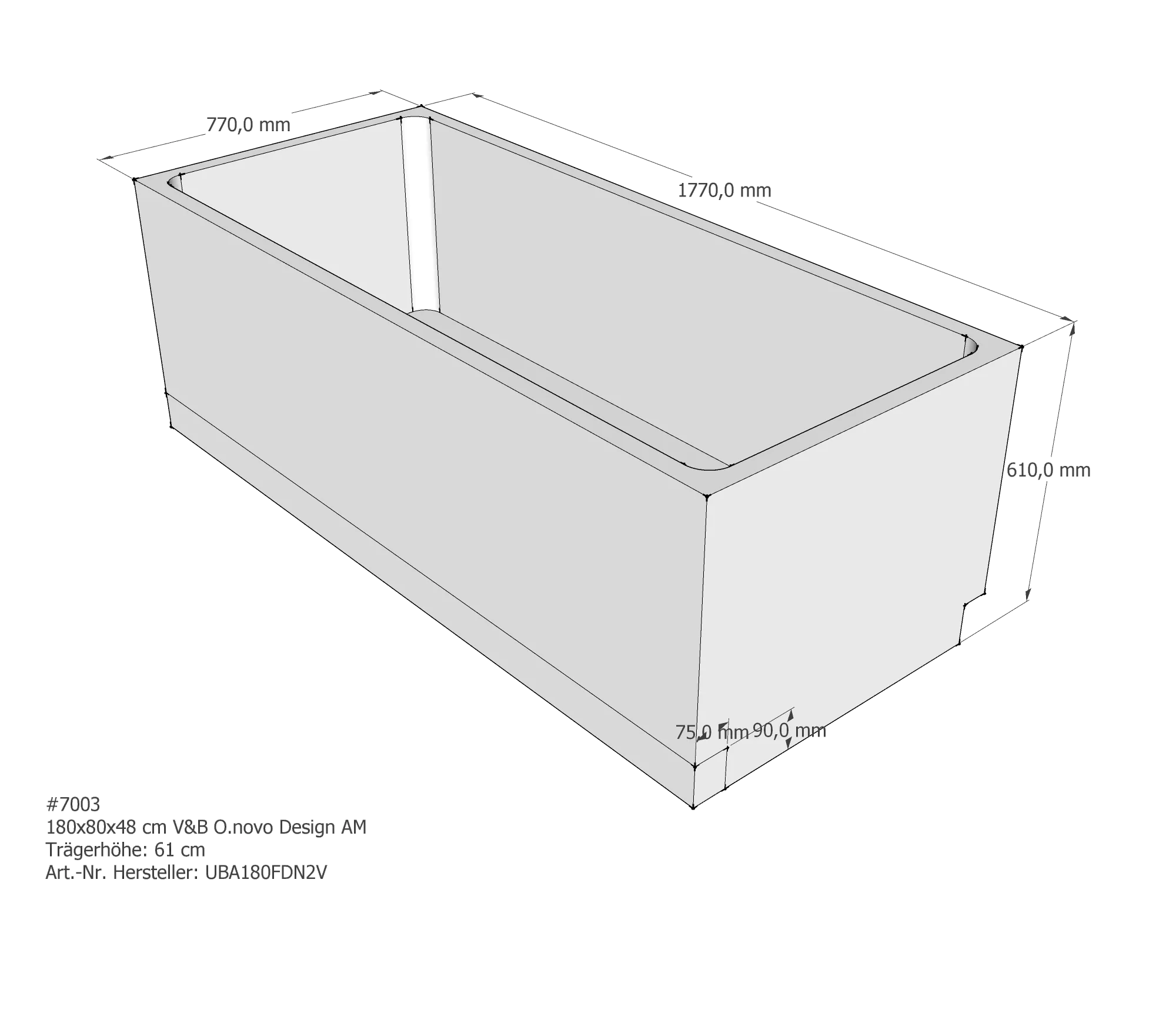 Badewannenträger für Villeroy & Boch O.novo Design 180 × 80 × 48 cm