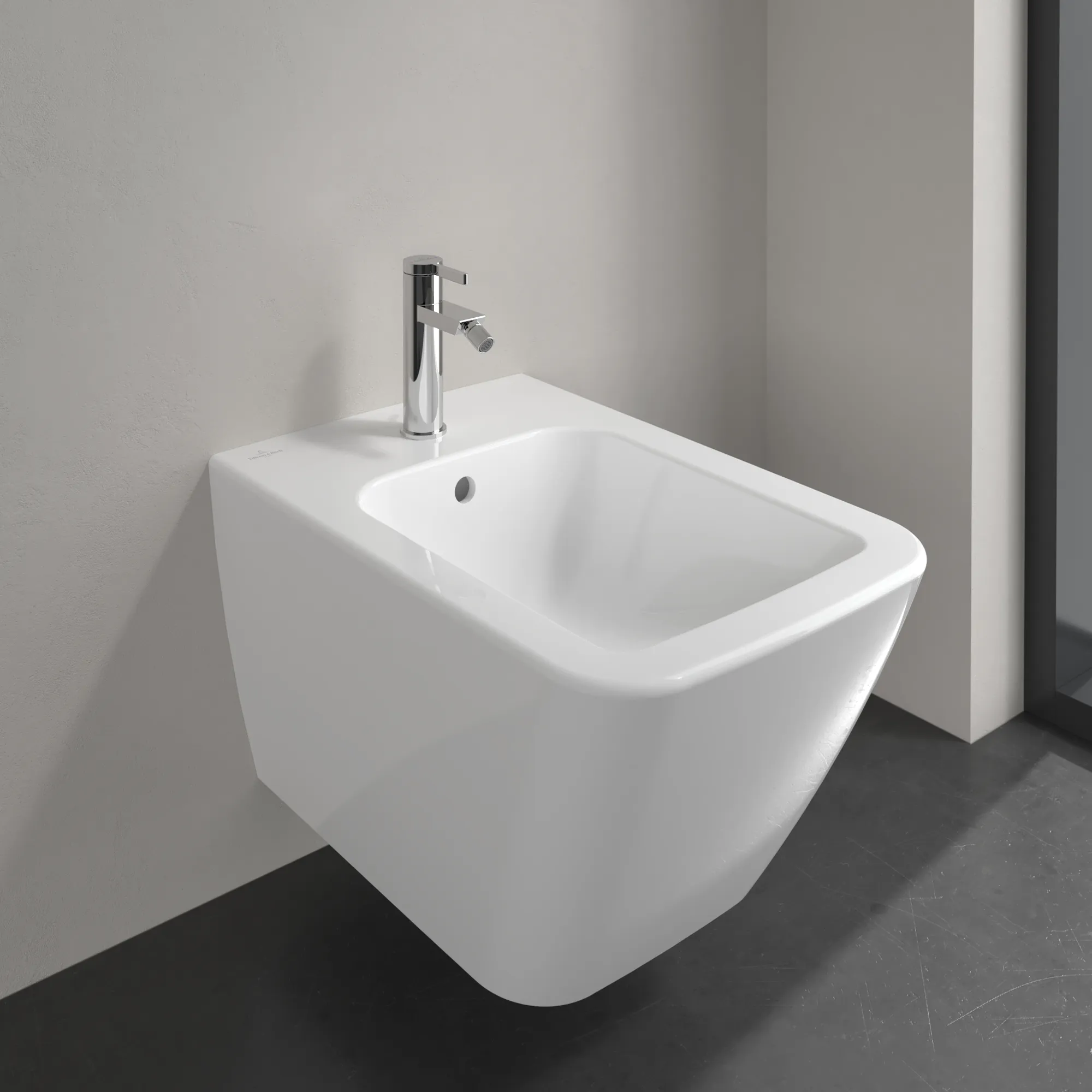 Villeroy & Boch Bidet „Finion“, Befestigung verdeckt, mit Hahnlochbohrung 375 × 320 × 560 mm in Weiß Alpin, mit CeramicPlus Villeroy & Boch Bidet „Finion“, Befestigung verdeckt, mit Hahnlochbohrung 375 × 320 × 560 mm in Weiß Alpin, mit CeramicPlus