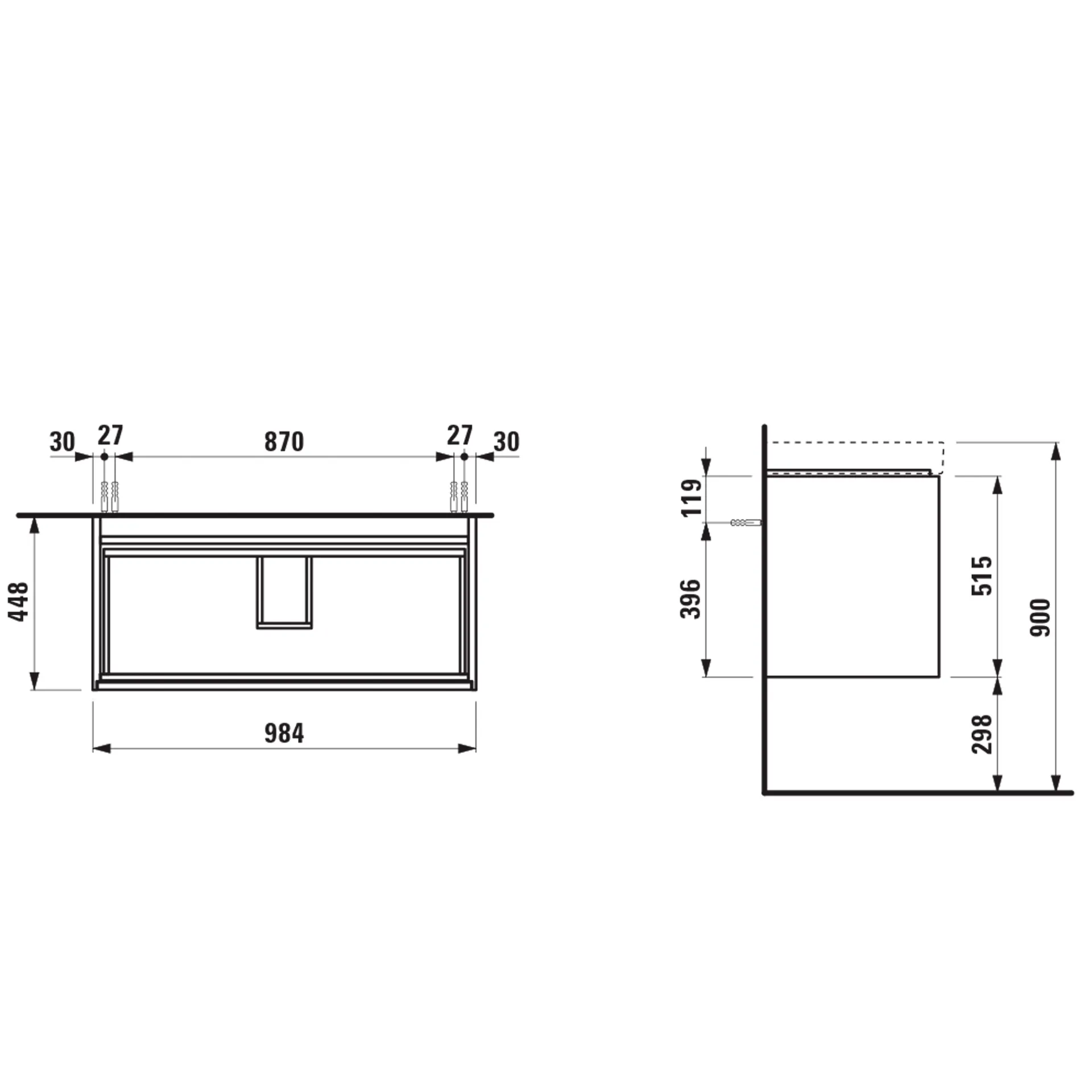Waschtischunterbau, MEDA, 448x984x515, mit 2 Schubladen, 1 Ordnungssystem, integrierte Griffleiste, Vollauszug und Soft-Close, für Waschtisch MEDA H810119 (100 cm), weiß matt Waschtischunterbau, MEDA, 448x984x515, mit 2 Schubladen, 1 Ordnungssystem, integrierte Griffleiste, Vollauszug und Soft-Close, für Waschtisch MEDA H810119 (100 cm), weiß matt