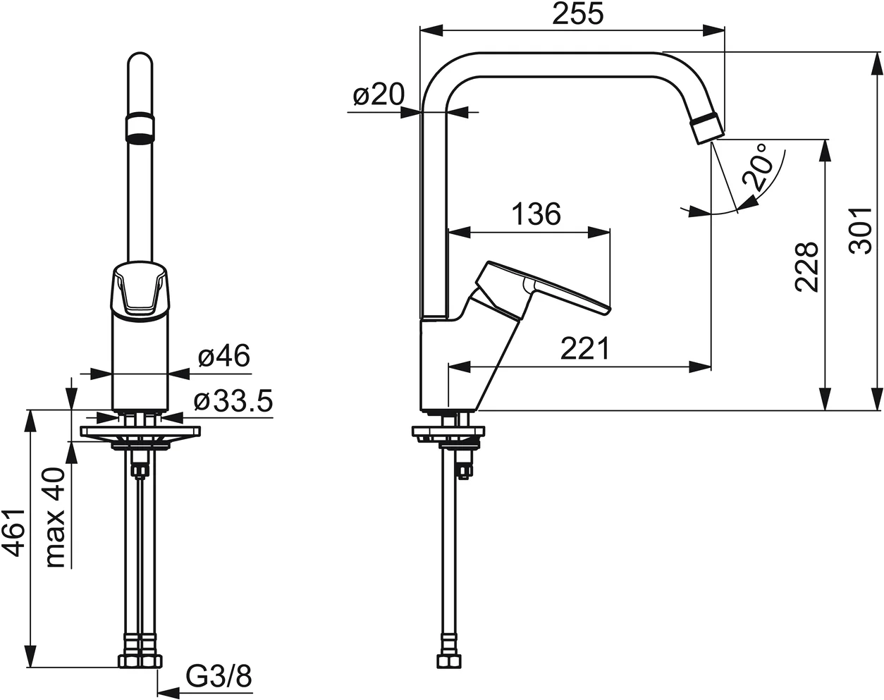 Hansa HansaPOLO Küchenarmatur EHM 5270, Standmontage, Einhebelmischer, Chrom