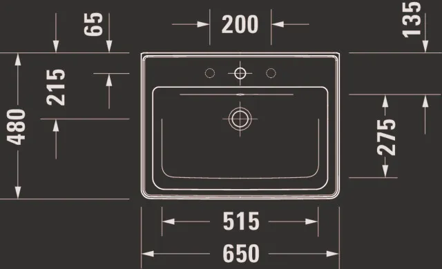 Wandwaschtisch „D-Neo“ 65 × 48 × 16,5 cm, mittig Wandwaschtisch „D-Neo“ 65 × 48 × 16,5 cm, mittig