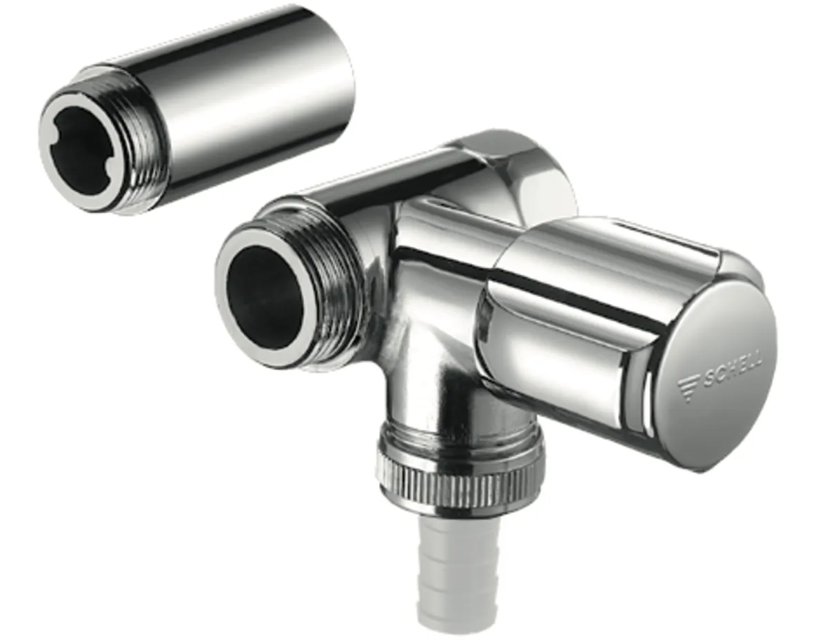NA-Ventil COMFORT, Ausführung links, RFV im Abgang Geräteanschluss, Baulänge: 45 mm, DN 20 G 3/4 AG, Schlauchverschraubung Ø 14,5 mm (DN 20 G 3/4 AG), DN 20 G 3/4 IG, chrom