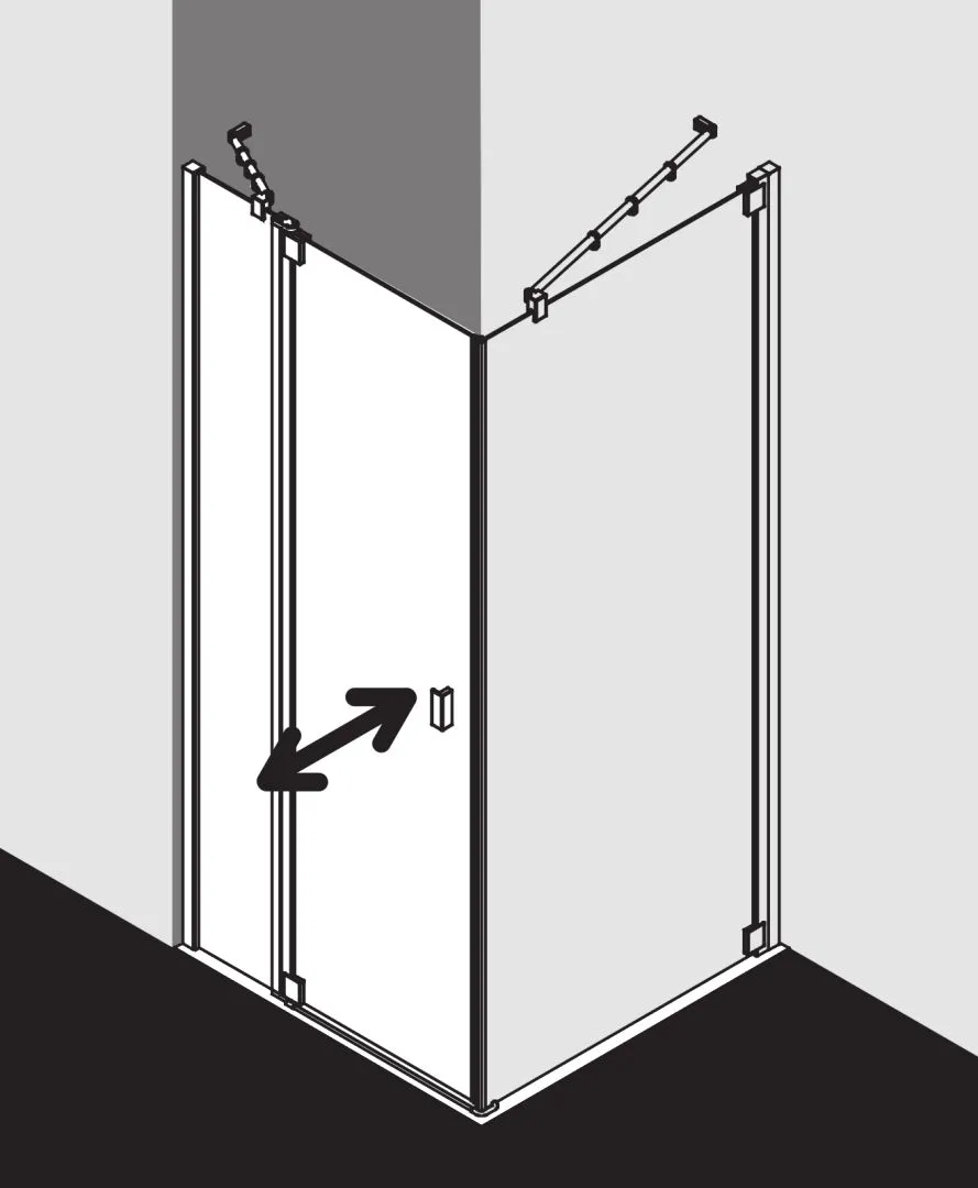 Kermi Duschtür 1-flügelig mit Festfeld links für Ecke „RAYA“ Glas Klar, Profile Silber Mattglanz, BV: 720 - 750 mm GAK: 705 - 735 mm WE: 730 - 760 mm H: 1850 mm