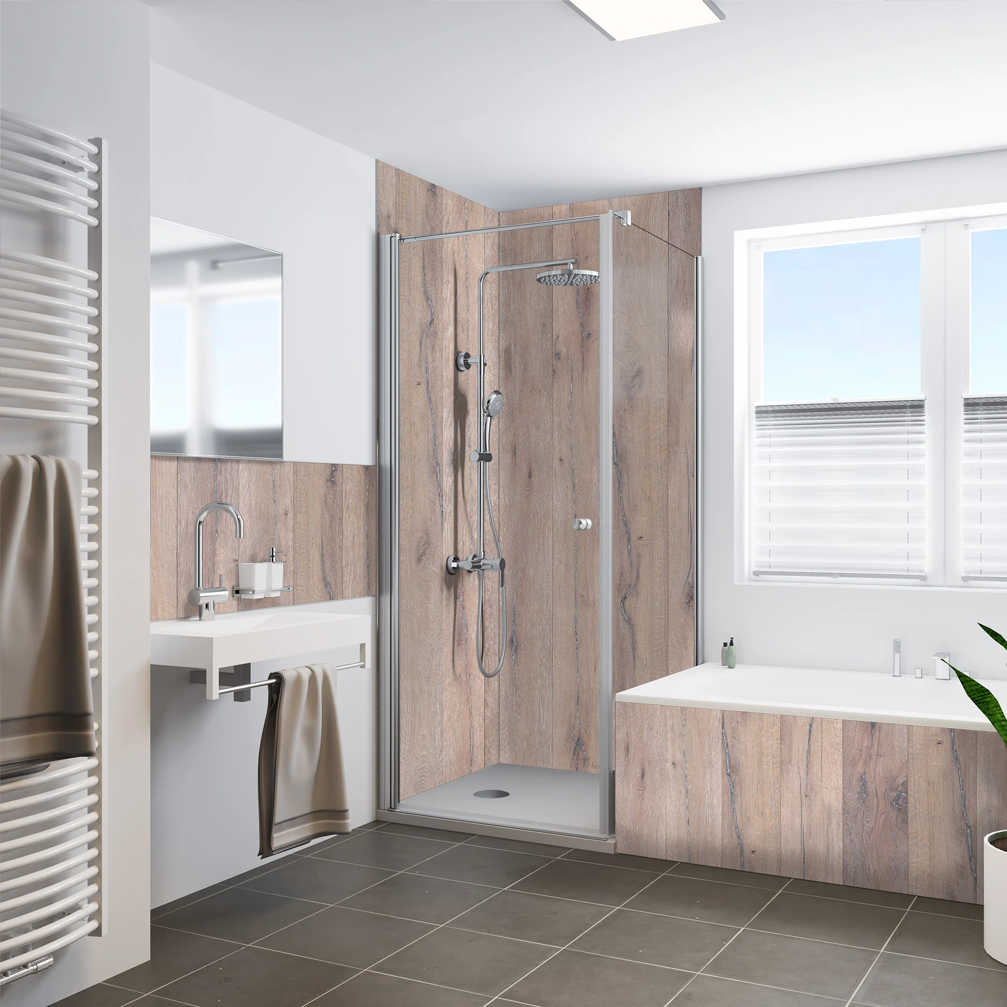 Breuer QUICK 72 Rückwand – Holzdekor Eiche Landhaus, 1000 mm × 2100 mm, flexibler Fliesen-Ersatz