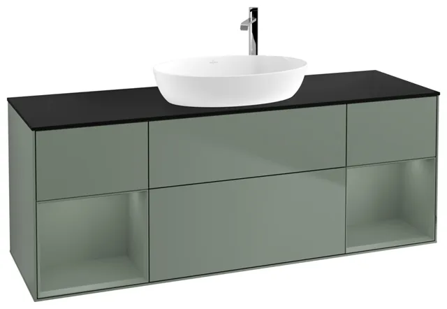 Villeroy & Boch Waschtischunterschrank „Finion“ für Schrankwaschtisch 1600 × 603 × 501 mm Olive Matt Lacquer, für Becken mittig, mit Hahnlochbohrung