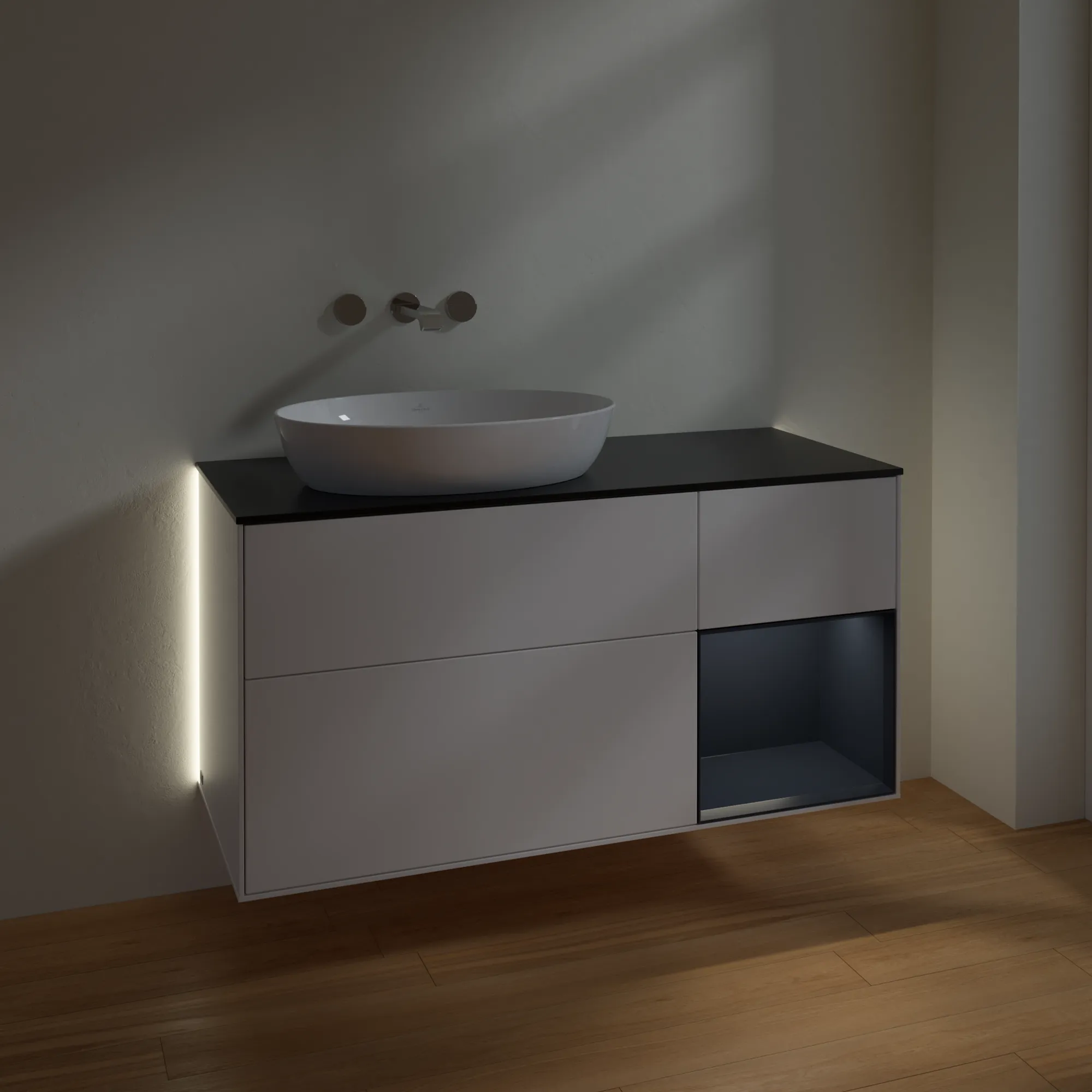 Villeroy & Boch Waschtischunterschrank „Finion“ für Schrankwaschtisch 1200 × 603 × 501 mm White Matt Lacquer, für Becken links, ohne Hahnlochbohrung