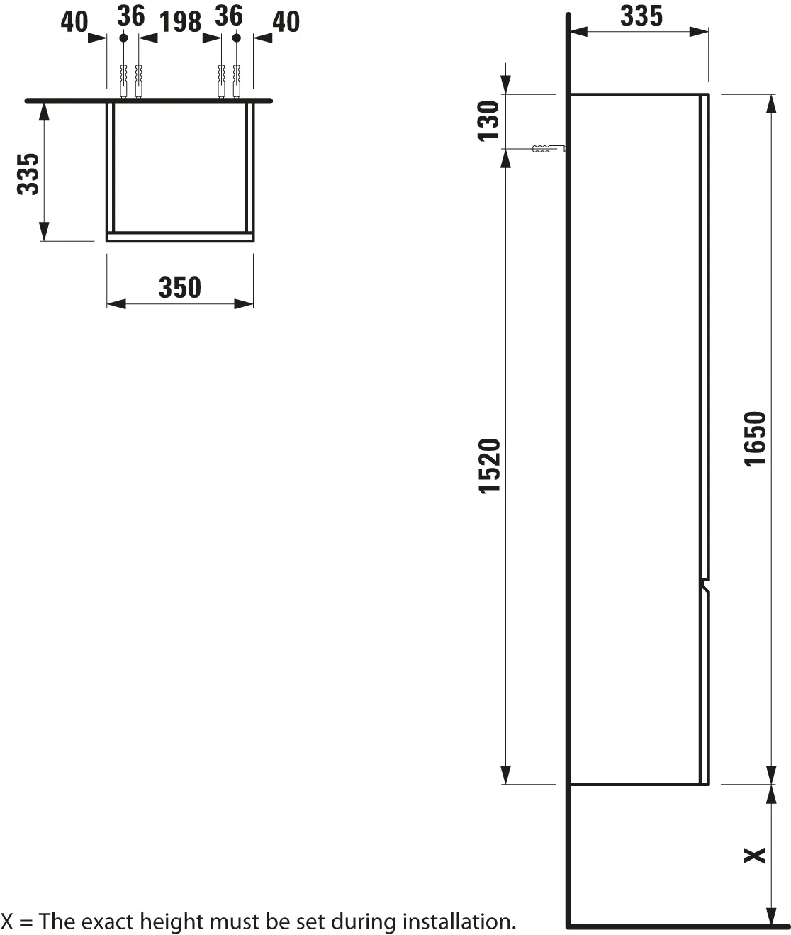 Laufen Hochschrank „PRO S“ 350 × 1650 × 335 mm Wenge, Anschlag rechts