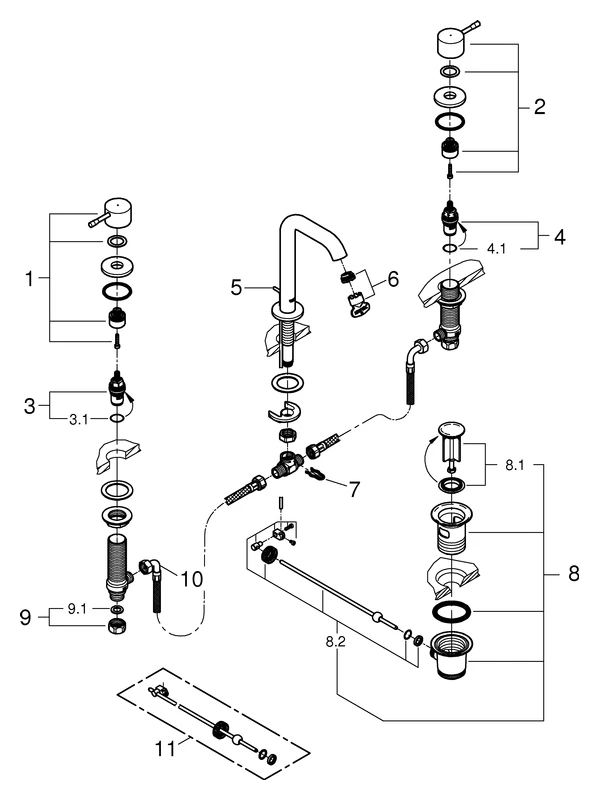 3-Loch-Waschtischbatterie Essence 20296_1, Zugstangen-Ablaufgarnitur 1 1/4'', chrom