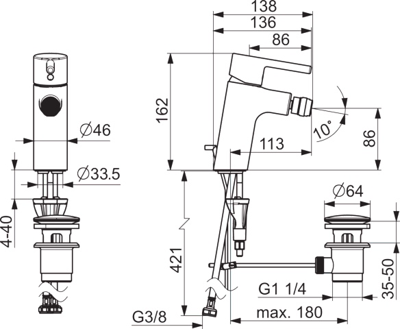 EHM Bidetbatterie VANTIS 5243 Ablaufgarnitur mit Zugstange Ausladung 113 mm Chrom EHM Bidetbatterie VANTIS 5243 Ablaufgarnitur mit Zugstange Ausladung 113 mm Chrom