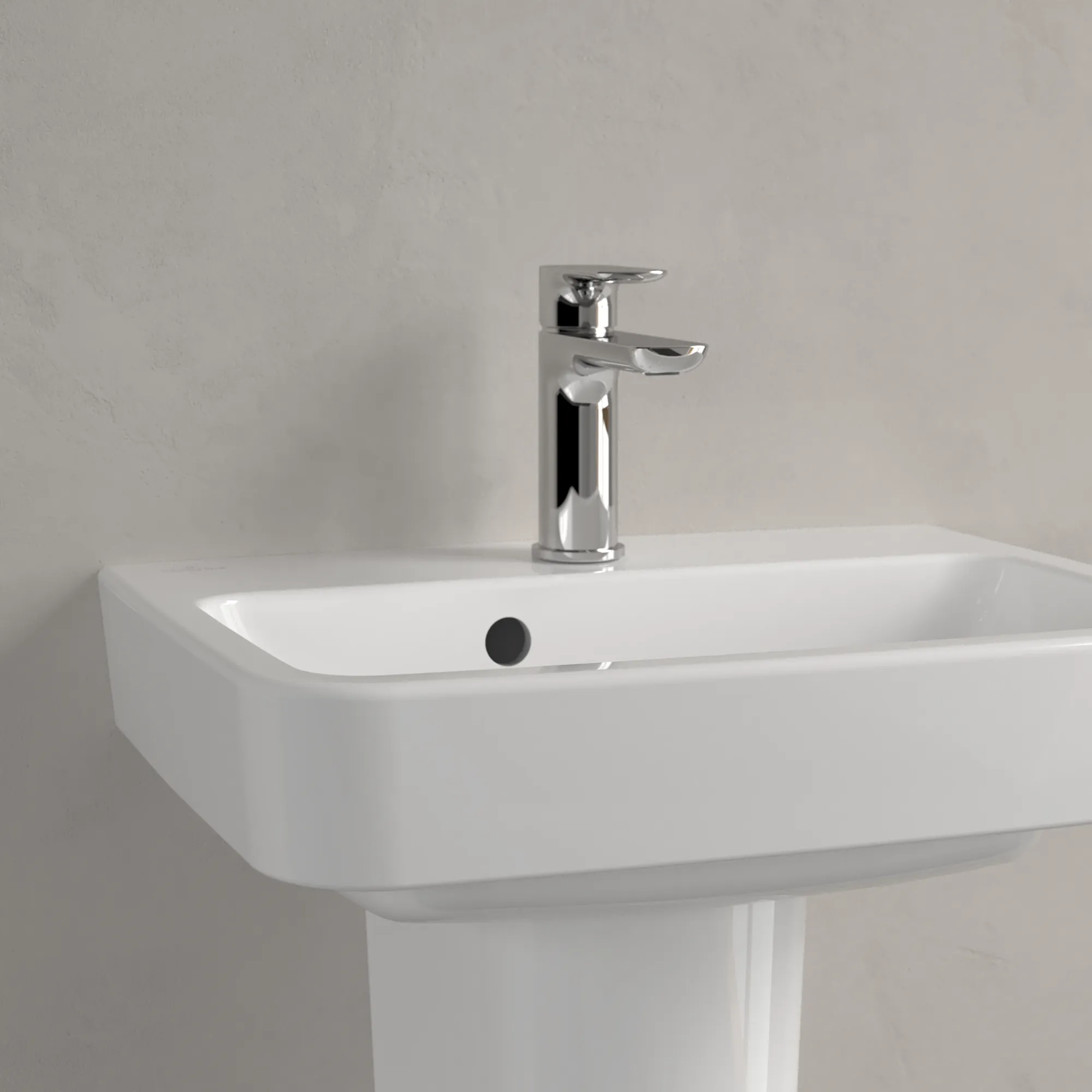 Villeroy & Boch Handwaschbecken „O.novo“ 500 × 370 × 160 mm, für Becken mittig, mit Hahnlochbohrung, Hahnlochposition mittig in Weiß Alpin