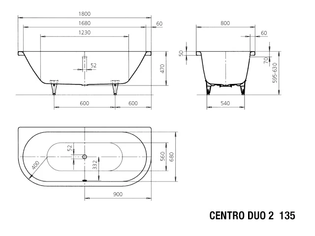 Kaldewei CENTRO DUO 2 Badewanne, schwarz matt 100, 1800x800 mm, 460 mm Tiefe