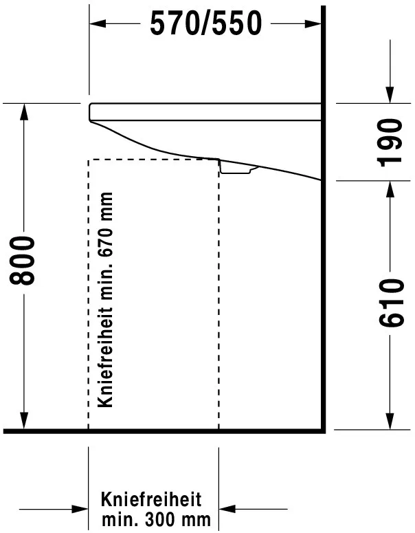 Wandwaschtisch „DuraStyle“, mit Überlauf, Hahnlochposition mittig 