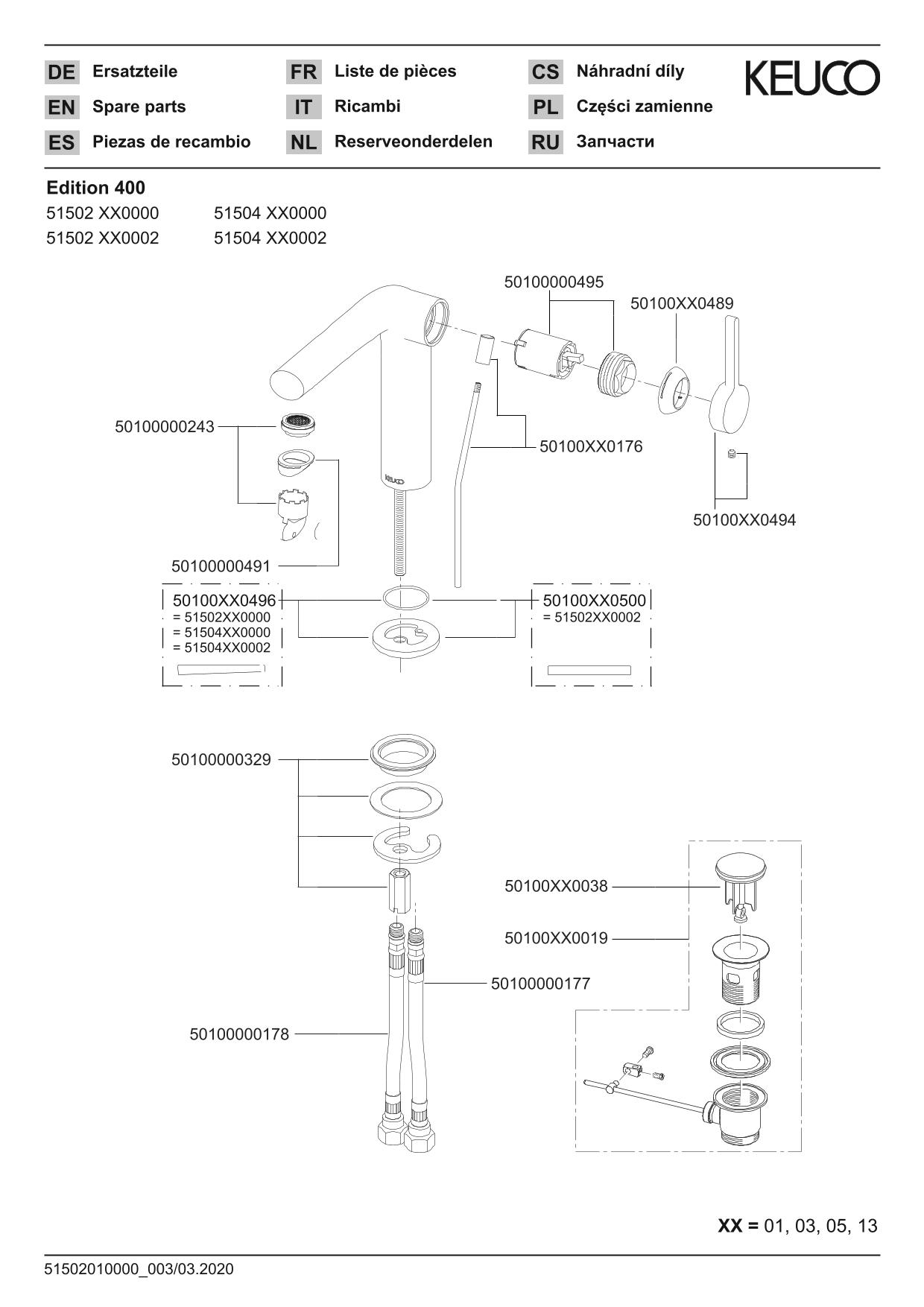 Edition 400 51504030002 Einhebel-Waschtischmischer 120 mit Zugstangen-Ablaufgarnitur Bronze gebürstet