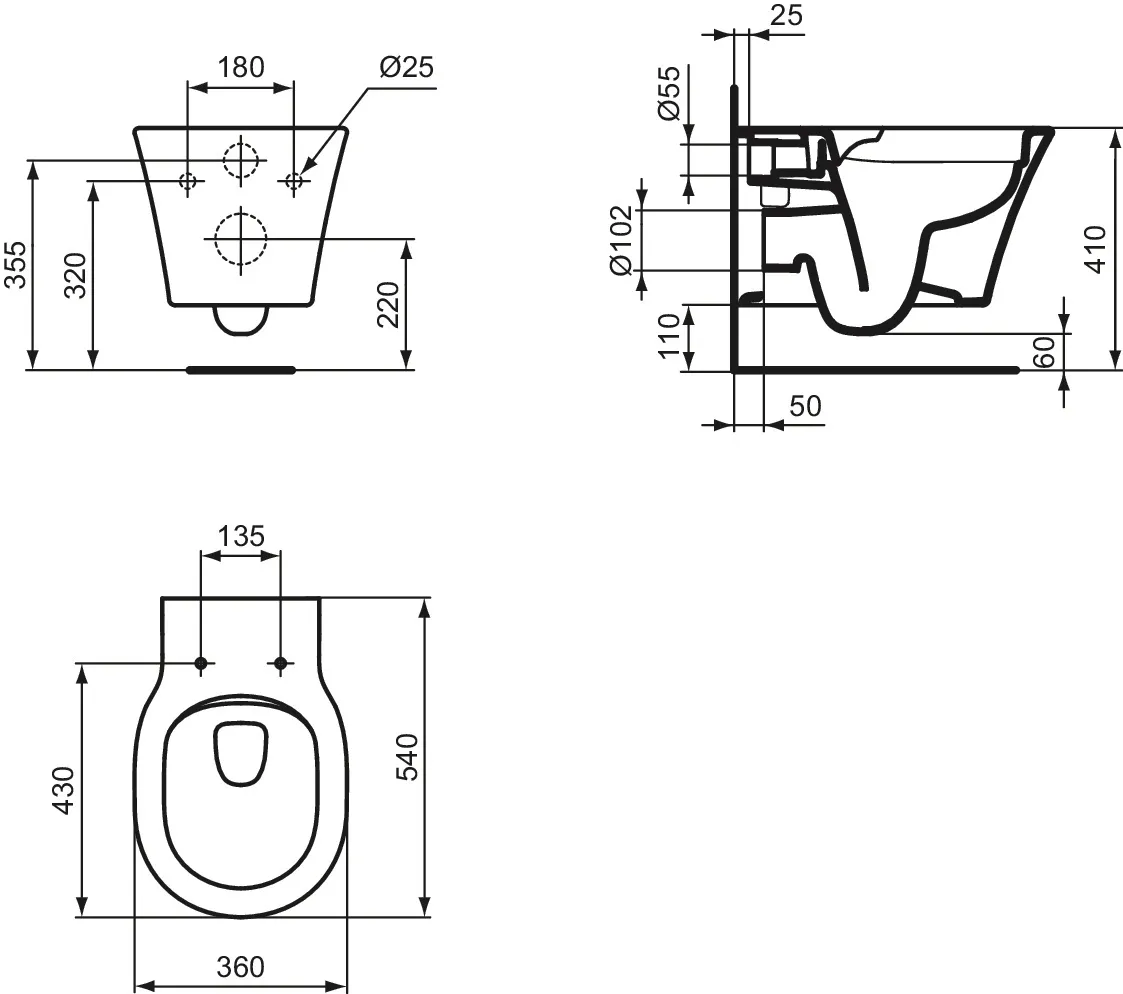 Wand-WC-Kombipaket Connect Air Randlos mit WC-Sitz Softclosing 365x540mm Weiß Wand-WC-Kombipaket Connect Air Randlos mit WC-Sitz Softclosing 365x540mm Weiß