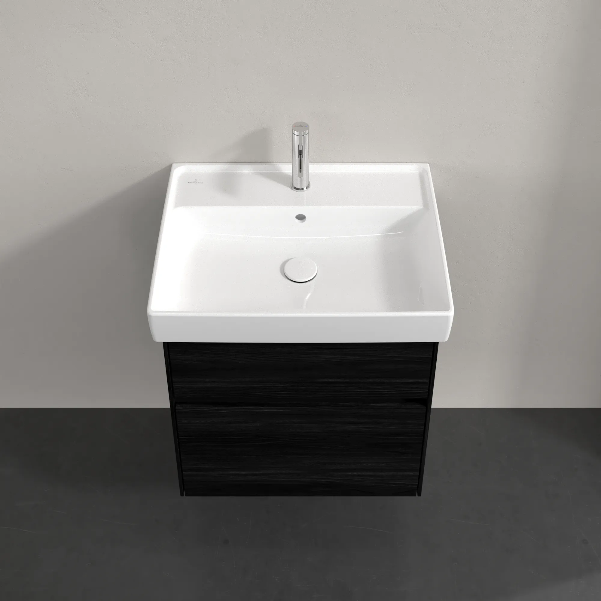 Villeroy & Boch Waschtischunterschrank „Collaro“ 554 × 546 × 444 mm Black Oak, für Becken mittig, mit Beleuchtung, Soft Closing