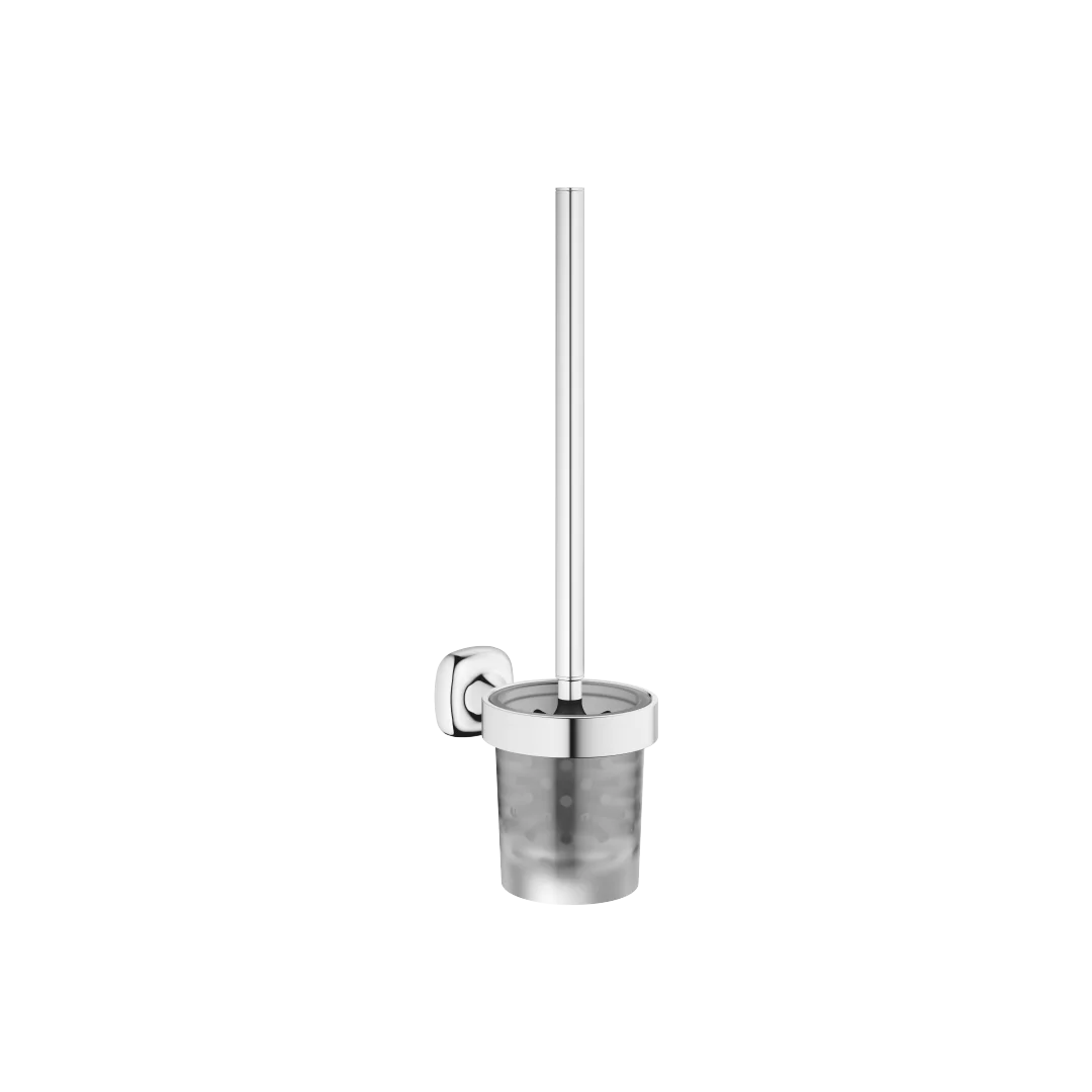 Dornbracht COYA Toiletten-Bürstengarnitur Wandmodell Chrom Glas matt, Bürstenkopf mattschwarz, Breite 110 mm, Höhe 448 mm, Ausladung 158 mm