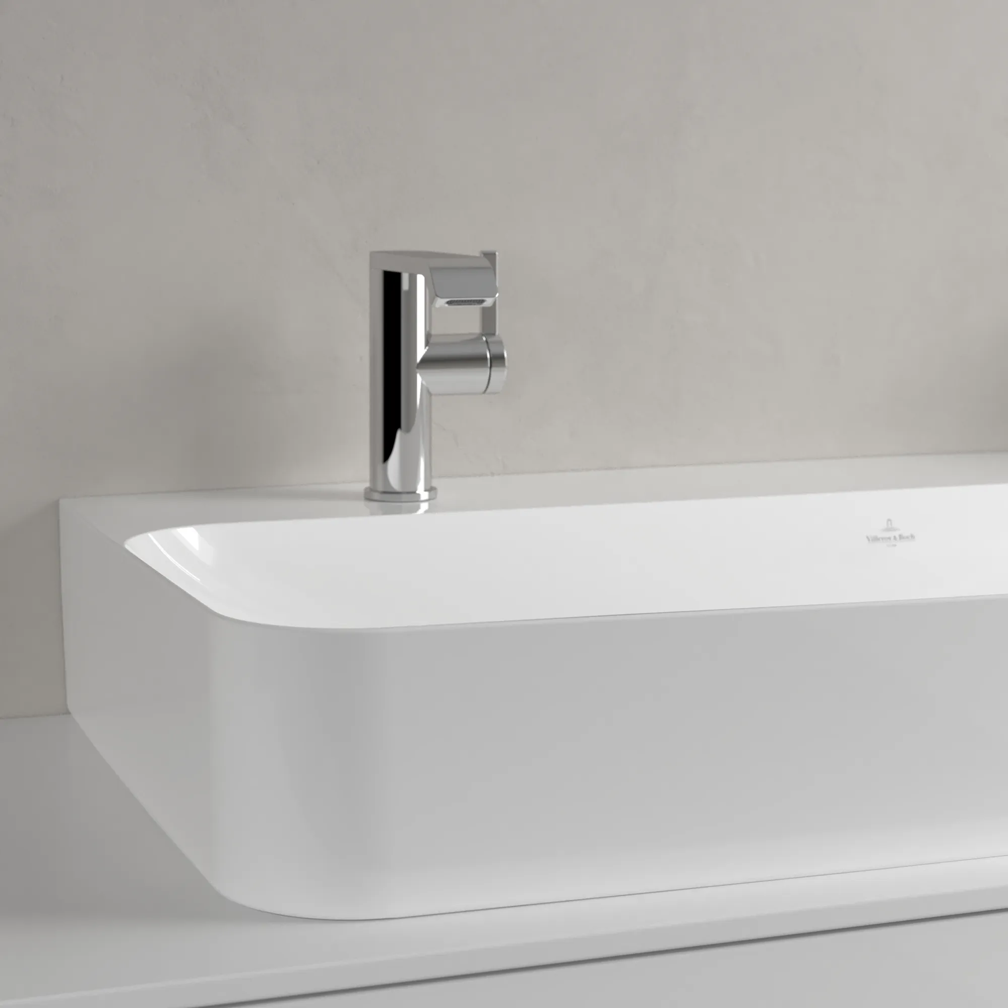 Villeroy & Boch Wandwaschtisch aus TitanCeram geschliffen „Finion“ 1000 × 470 × 165 mm, Hahnlochposition links und rechts, mit Hahnlochbohrung in Weiß Alpin, mit CeramicPlus Villeroy & Boch Wandwaschtisch aus TitanCeram geschliffen „Finion“ 1000 × 470 × 165 mm, Hahnlochposition links und rechts, mit Hahnlochbohrung in Weiß Alpin, mit CeramicPlus