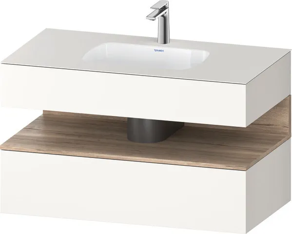 Einbauwaschtisch mit Konsolenwaschtischunterbau „Qatego“ 100 × 55 × 60 cm, mit Beleuchtung