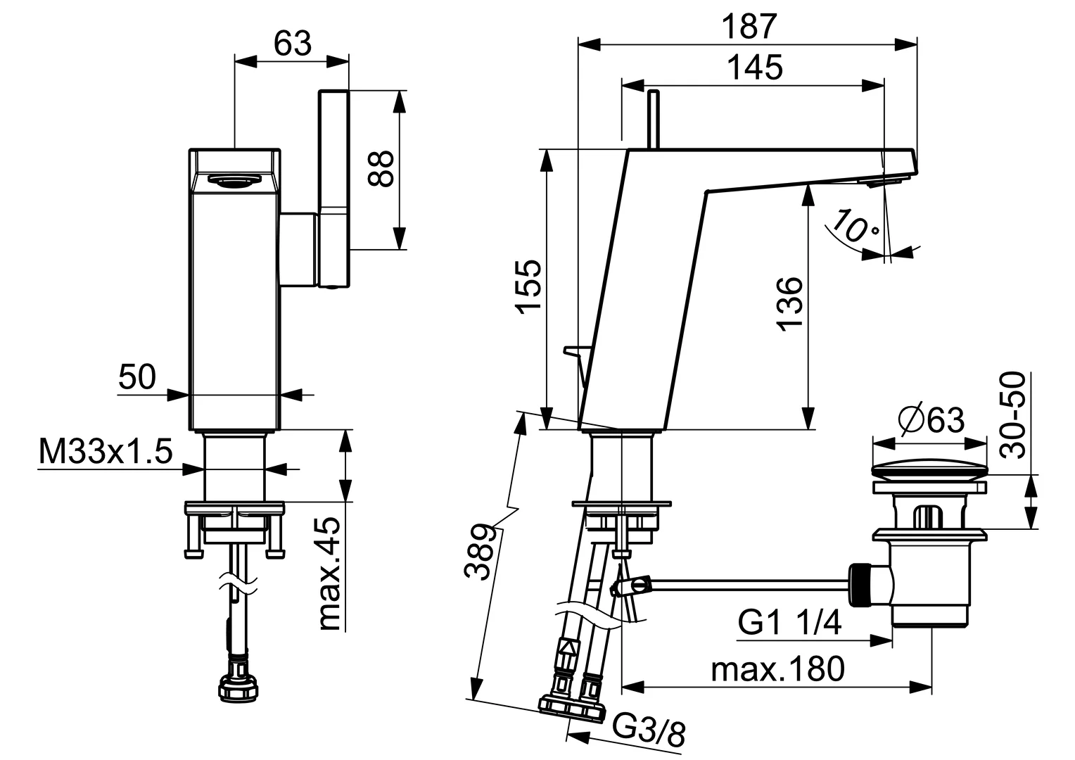 HansaLOFT Waschtischarmatur HansaLOFT 5755 Zugstangenablaufgarnitur Ausladung 146 mm DN15 Chrom