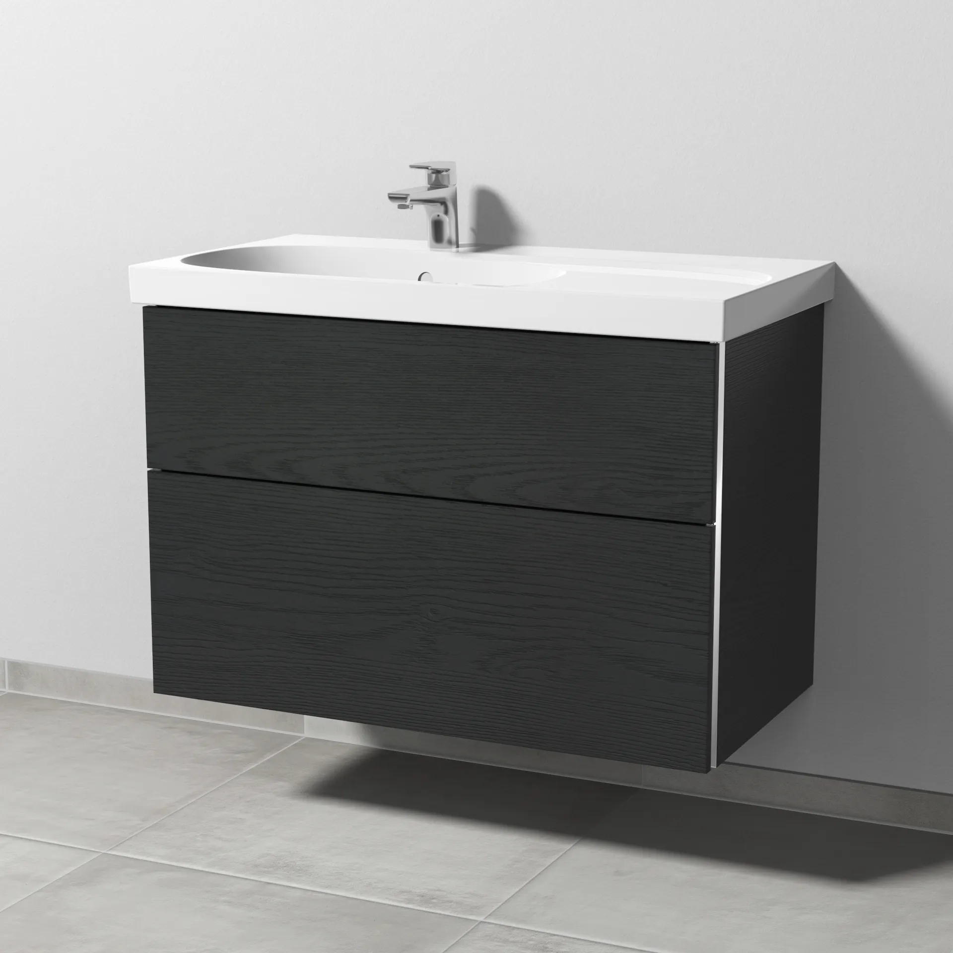 Sanipa Waschtischunterschrank „3way“ passend zu Keramik-Waschtische Acanto von Geberit 870 × 586 × 467 mm in Black Oak, Anschlag links, mit
