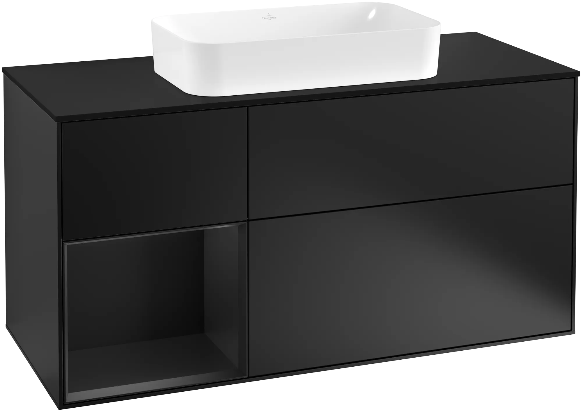 Villeroy & Boch Finion Waschbeckenunterschrank G29, 1200x603x501mm, Black Matt Lacquer / Glass Black Matt