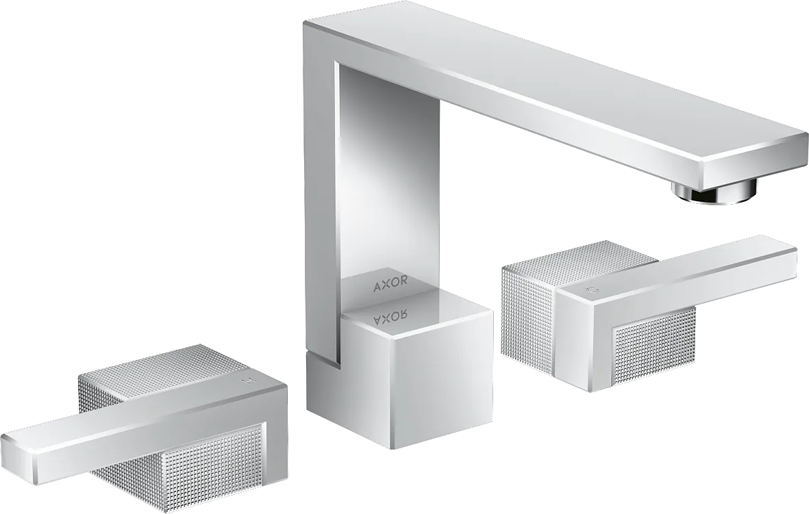Hansgrohe AXOR Edge 3-Loch Waschtischarmatur 130 mit Push-Open Ablaufgarnitur - Diamantschliff, Chrom Hansgrohe AXOR Edge 3-Loch Waschtischarmatur 130 mit Push-Open Ablaufgarnitur - Diamantschliff, Chrom