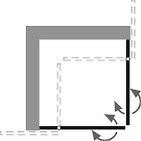 HSK Duschabtrennung Eckeinstieg pendelbar 4-teilig „Aperto Pur“ Glas Klar hell, Scharniere Chromoptik (Alu Hochglanz poliert)