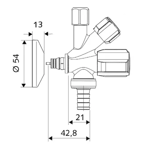 Kombi-Eckventil QUICK COMFORT, Stecktechnik QUICK, RFV im Abgang Geräteanschluss, Stecktechnik QUICK DN 15, Schlauchverschraubung Ø 14,5 mm (DN 20 G 3/4 AG), Ø 10 mm (DN 10 G 3/8 AG), chrom