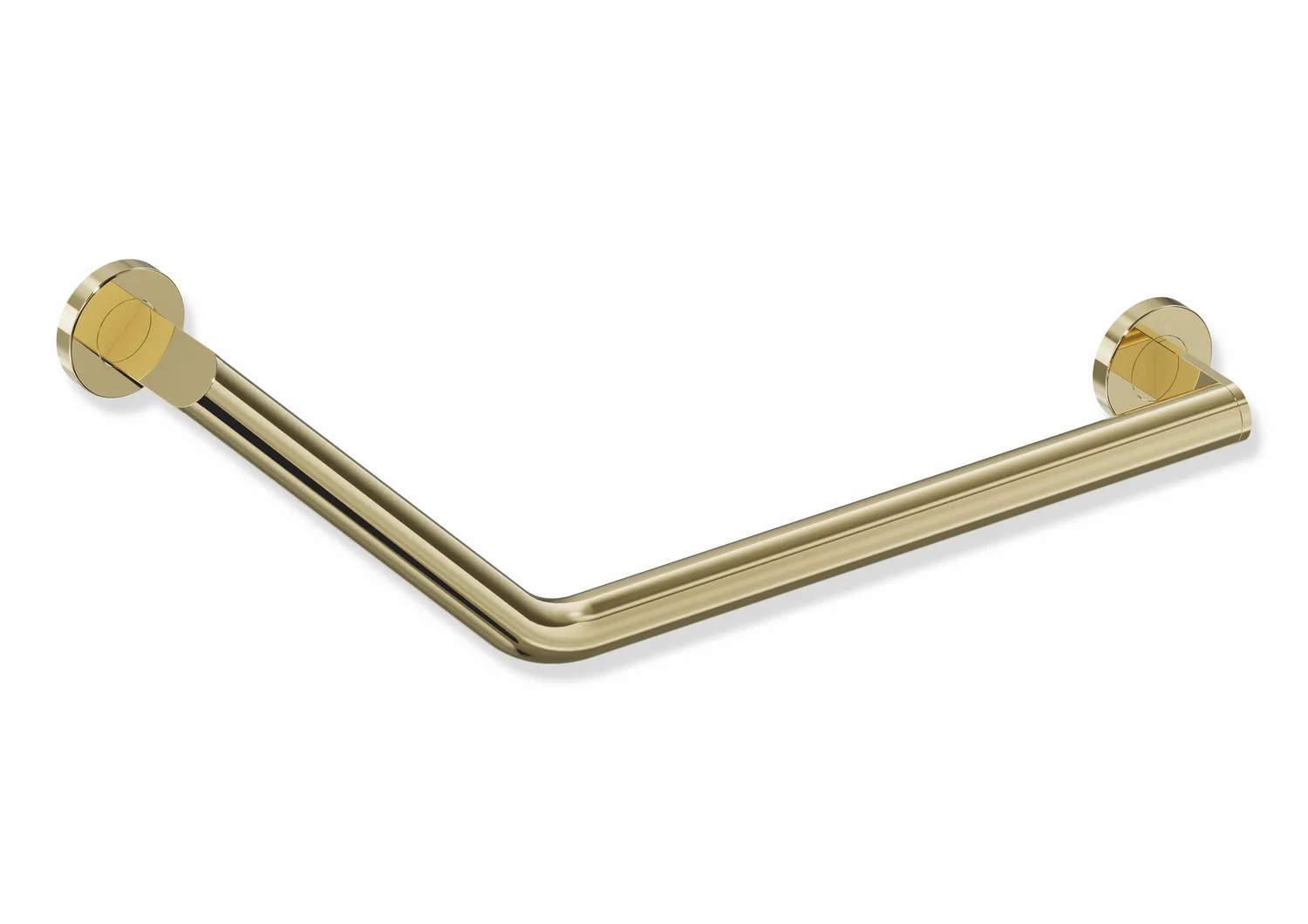 Winkelgriff des Systems 900, Edelstahl, PVD, Achsmaße 620 mm und 283 mm, Winkel 135°, D: 32 mm, Ausführung rechts, in Farbe CK (Messing glänzend) Winkelgriff des Systems 900, Edelstahl, PVD, Achsmaße 620 mm und 283 mm, Winkel 135°, D: 32 mm, Ausführung rechts, in Farbe CK (Messing glänzend)