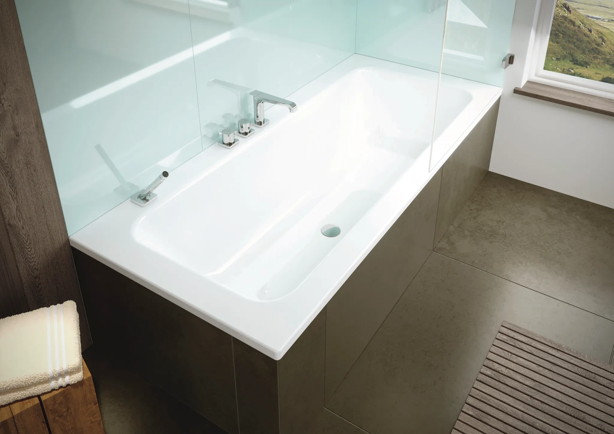 Kaldewei Badewanne „Puro Set Wide“ rechteck 170 × 75 cm, mit Grifflochbohrungen, links in manhattan Kaldewei Badewanne „Puro Set Wide“ rechteck 170 × 75 cm, mit Grifflochbohrungen, links in manhattan